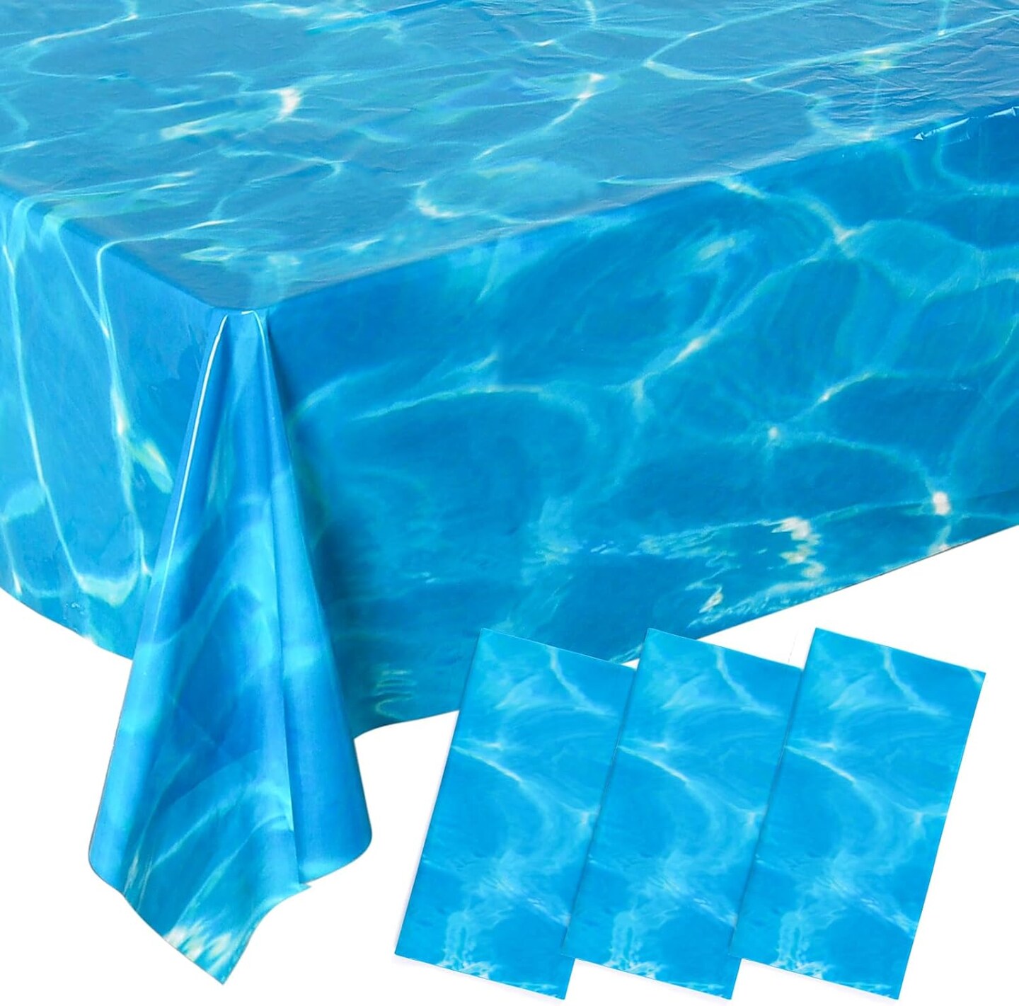 3-Pack Ocean Waves Tablecloths 54x108in – Plastic Beach & Pool Party Table Cover