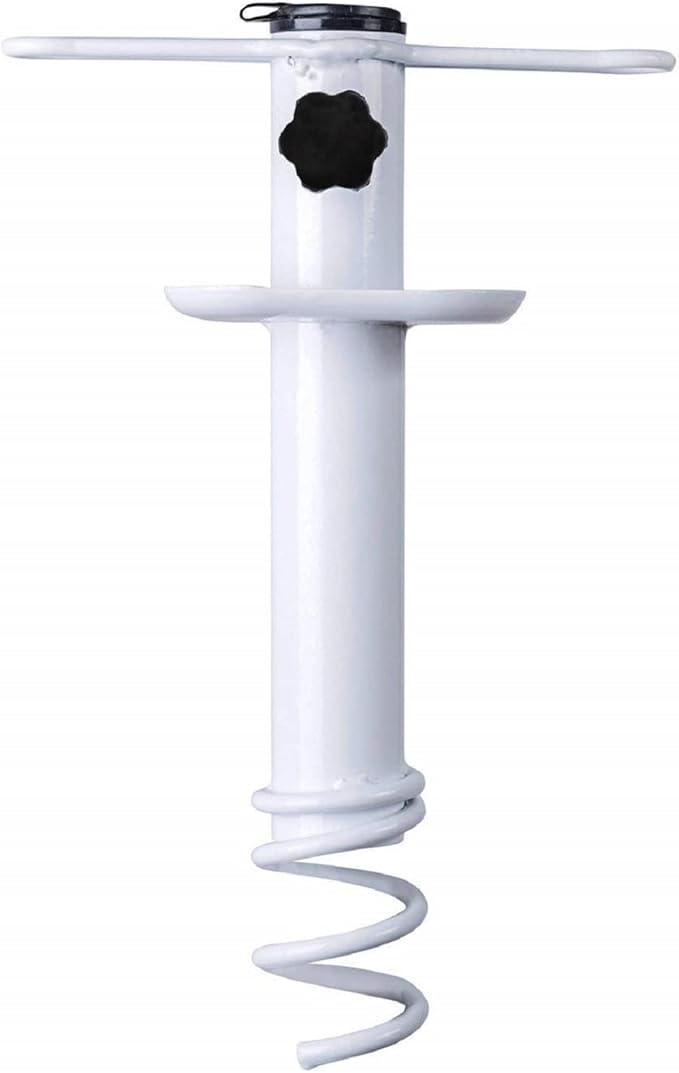 Summer Beach Umbrella Sand Anchor Metal Heavy Duty Outdoor Umbrellas Base Ground Screw Auger with Carry Bag Universal &#x26; One Size Fits All for Sun Protection, Shade, High Winds White