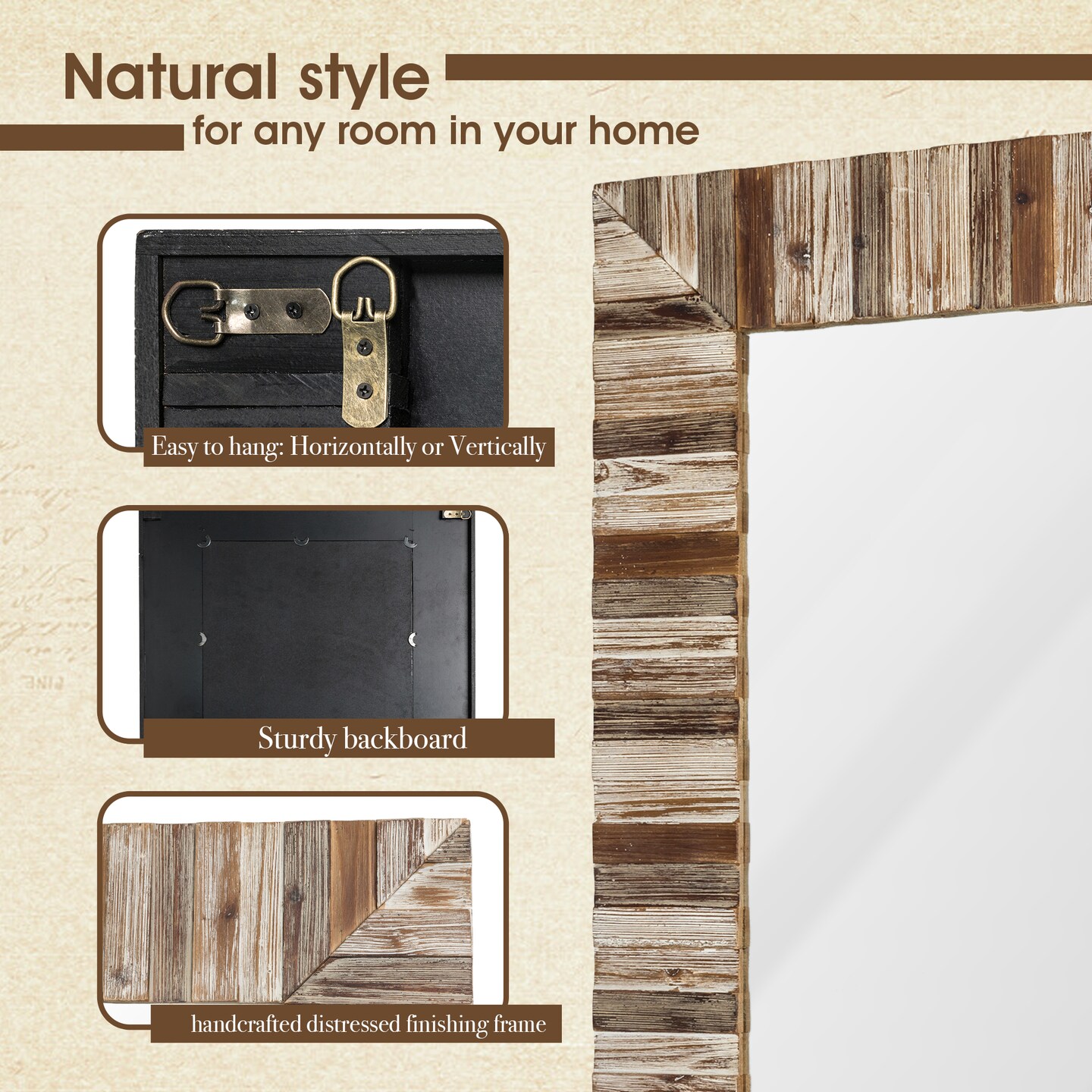 Set of 2 40&#x22;&#xD7; 30&#x22; Farmhouse Rectangle Wooden Frame Wall Mirror Bathroom-vanity Drawing Room Decor