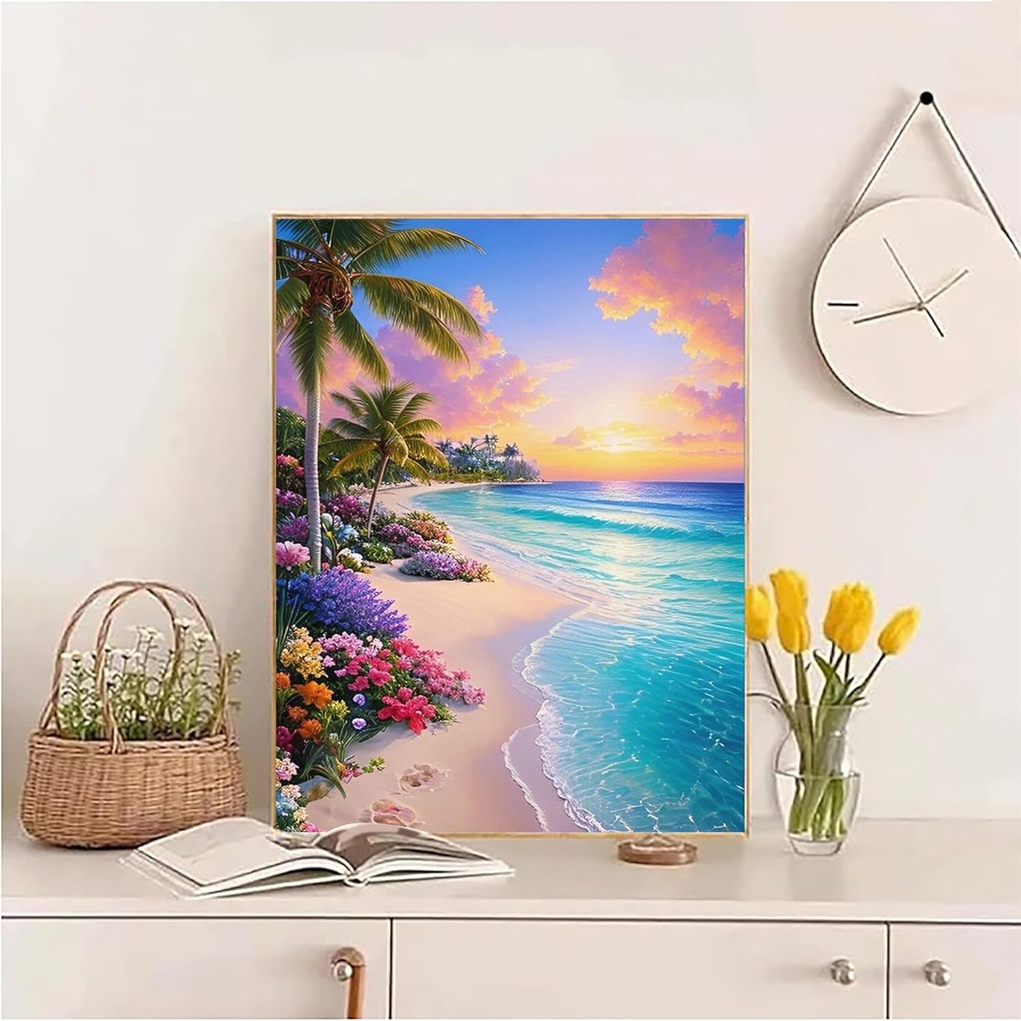 Diamond Art Kits for Adults,Beach Sunset DIY 5D Round Full Drill Diamond Painting Gem Art Kits for Crafts Gift and Home Wall Decor,Flowers Coconut Trees Sea Diamond Dots Kit 12x16 Inch Visit the eniref Store