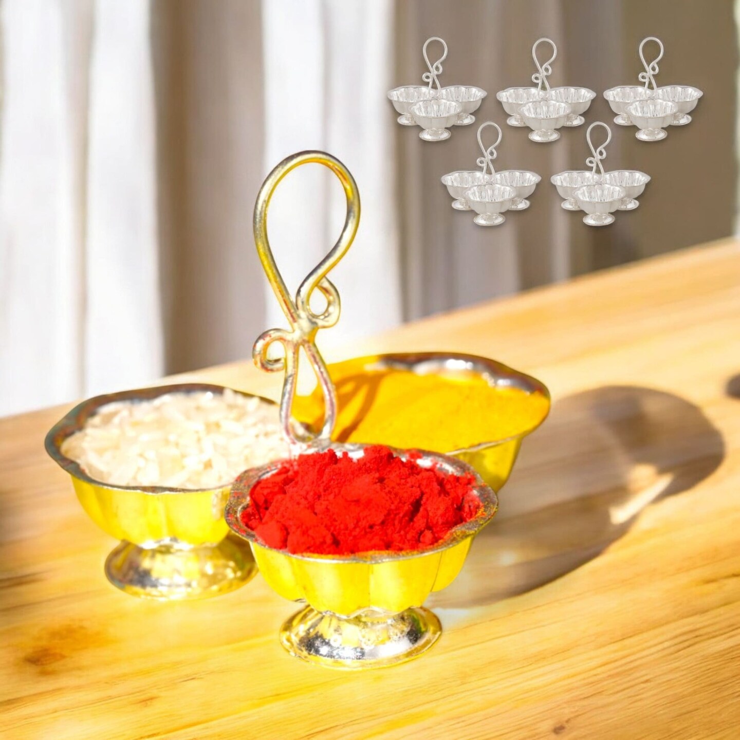 Silver Plated Haldi Kumkum Holder for Home Temple Decorative Haldi Kumkum Stand Diwali Gift Indian Festival Puja Wedding Favor Birthday Housewarming Return Gifts Roli Chawal/rice Holder