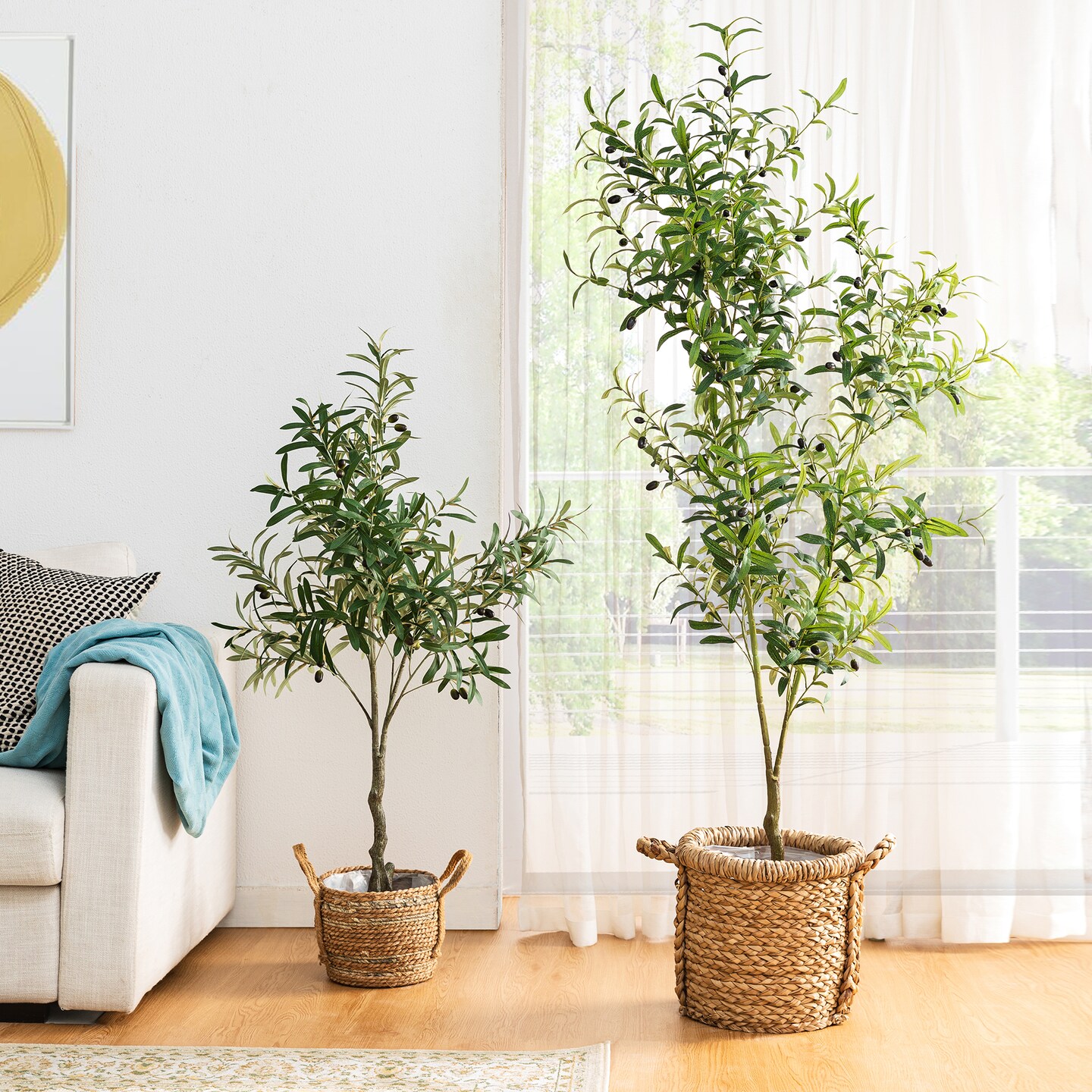 Set of 2 4ft & 6ft Faux Artificial Olive Trees With Black Pot