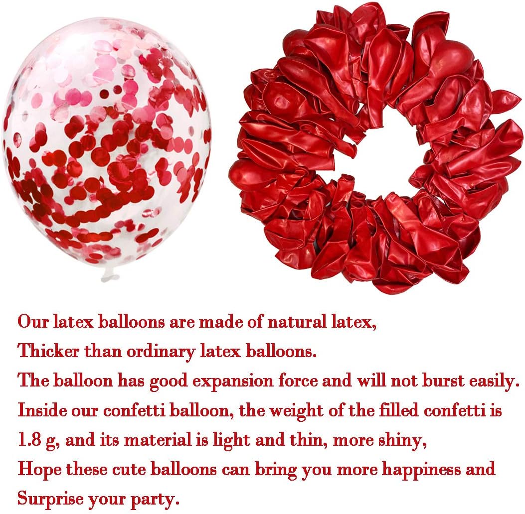 Red Balloons and Red Confetti Balloon 12 inches 60 Pack Premium Latex red Balloons with Red Ribbon