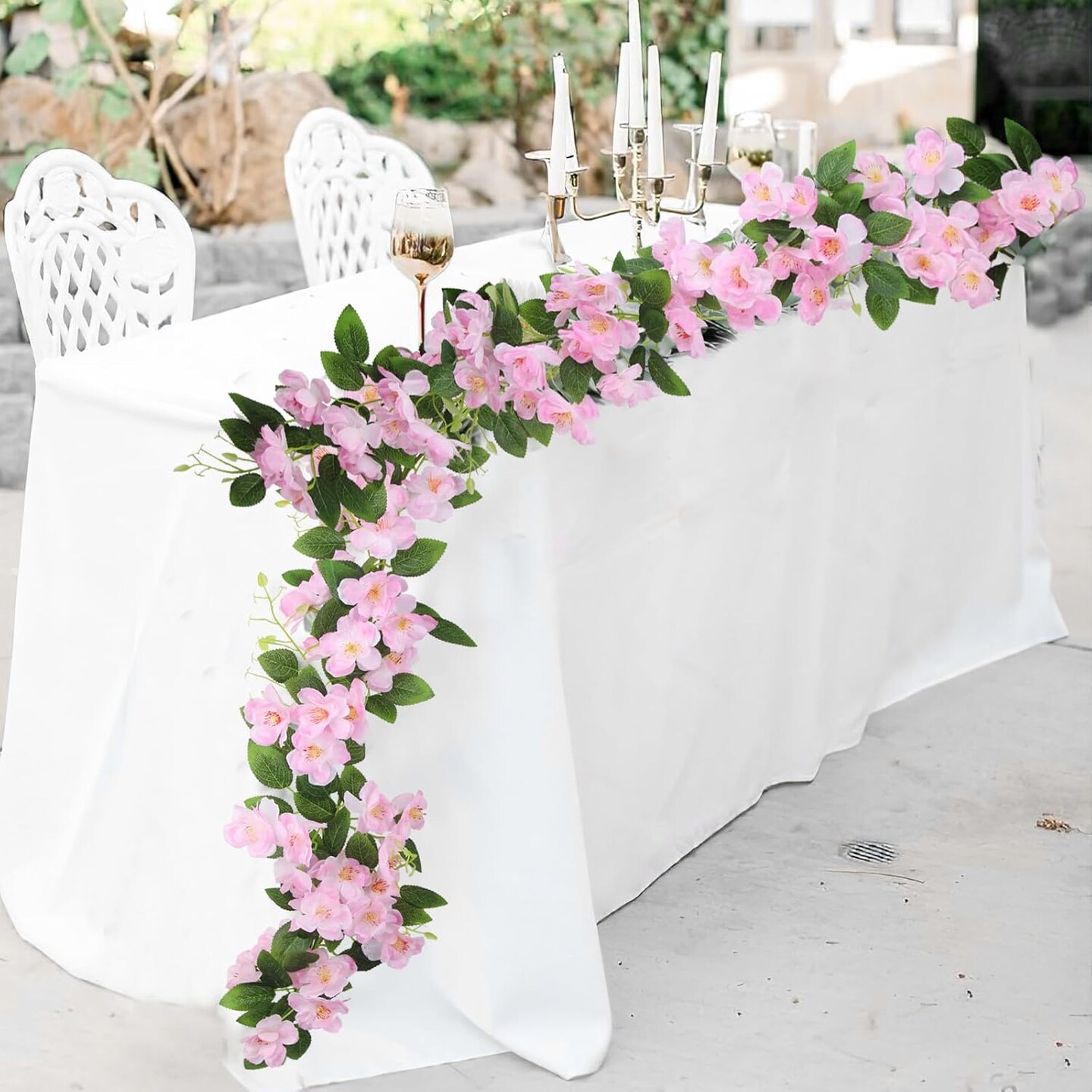 Pink Artificial Cherry Blossom Flower Vine Garland for Weddings & Decor