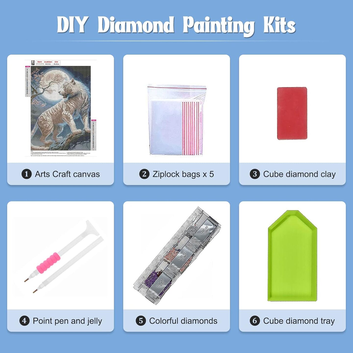 White Tiger Diamond Art Kits for Adults, Full Drill Tiger with Moon Diamond Art Kits, DIY 5D Diamond Dots Paint with Diamonds Animals Diamond Art Kits for Home Decor 30x40cm