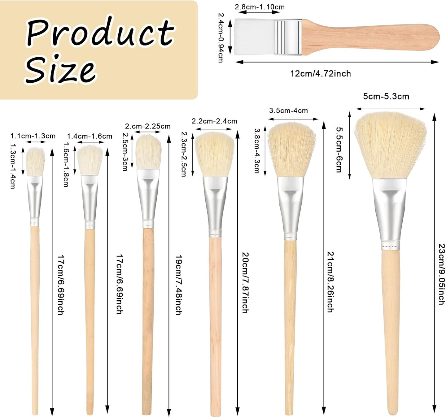 Mop Brush for Acrylic Painting, 7 Pieces Versatile Blending Brush Paint Brushes for Acrylic Painting Goat Hair Paint Brush Set for Acrylic Watercolor Oil Painting Face Body Art