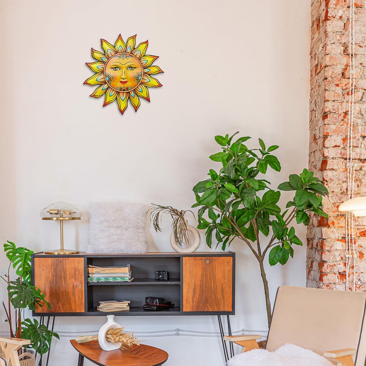 Summer Metal Sun Flower Wall Decor,13inches Sun Wall Art Hanging Decoration for Indoor and Outdoor, Garden Farmhouse Yard Patio Fence Living Room Bedroom Decor