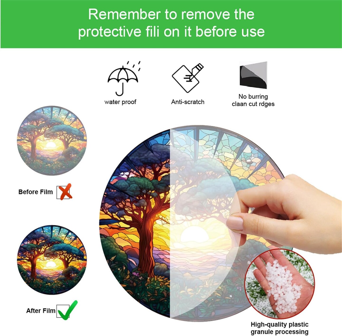 Summer Forest Trees Sunset Stained Acrylic Window Hanging Panels Indoor Outdoor Round Windows Hanger Kitchen Bedroom Garden Wall Art Decor Gifts