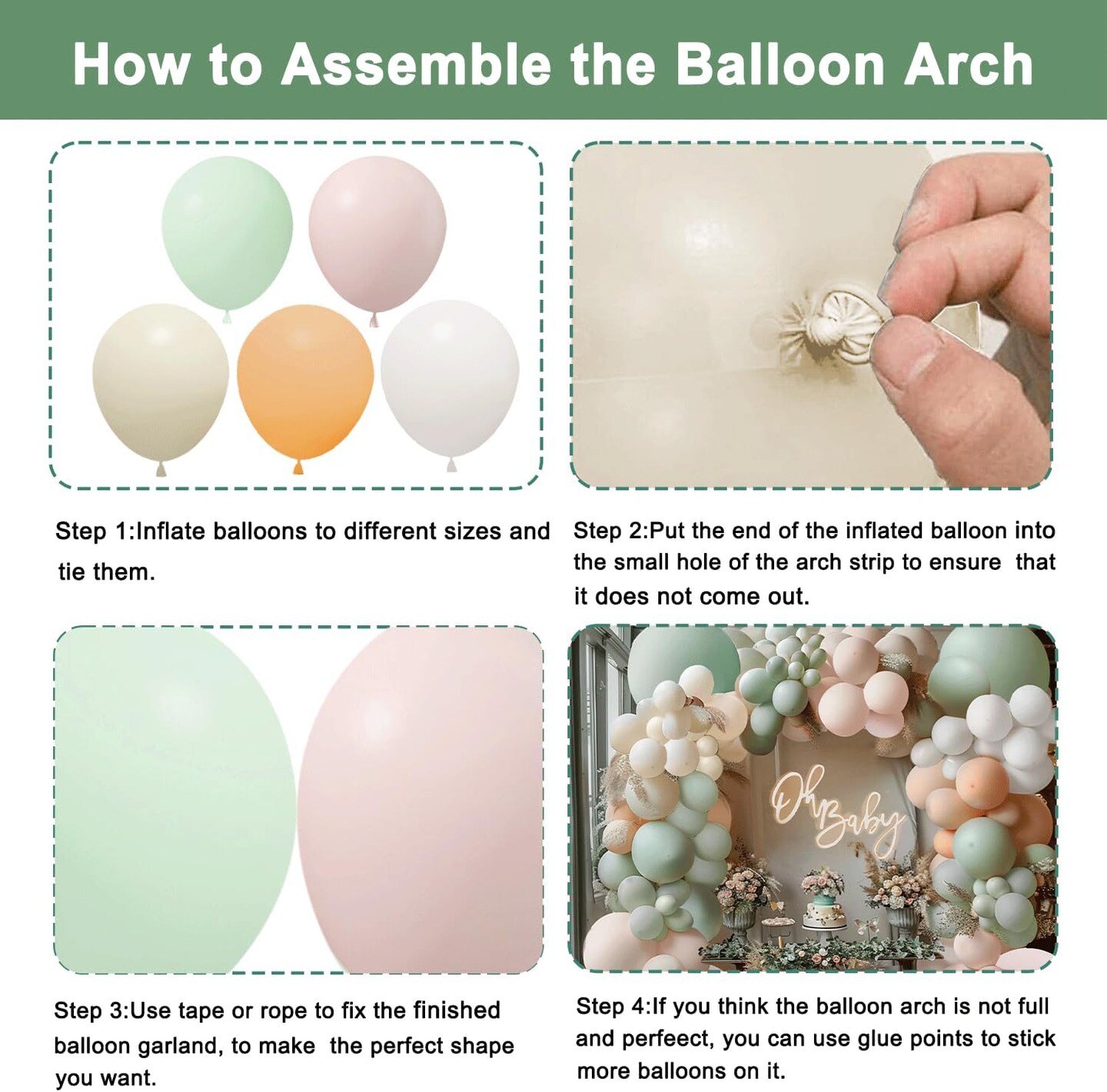 Dusty Green Pink Balloon Garland Arch Kit,Green Blush Peach White Nude Balloons Spring Balloon Arch kit for Baby Shower Birthday Tea Party Fairy Party Gender Reveal Decorations
