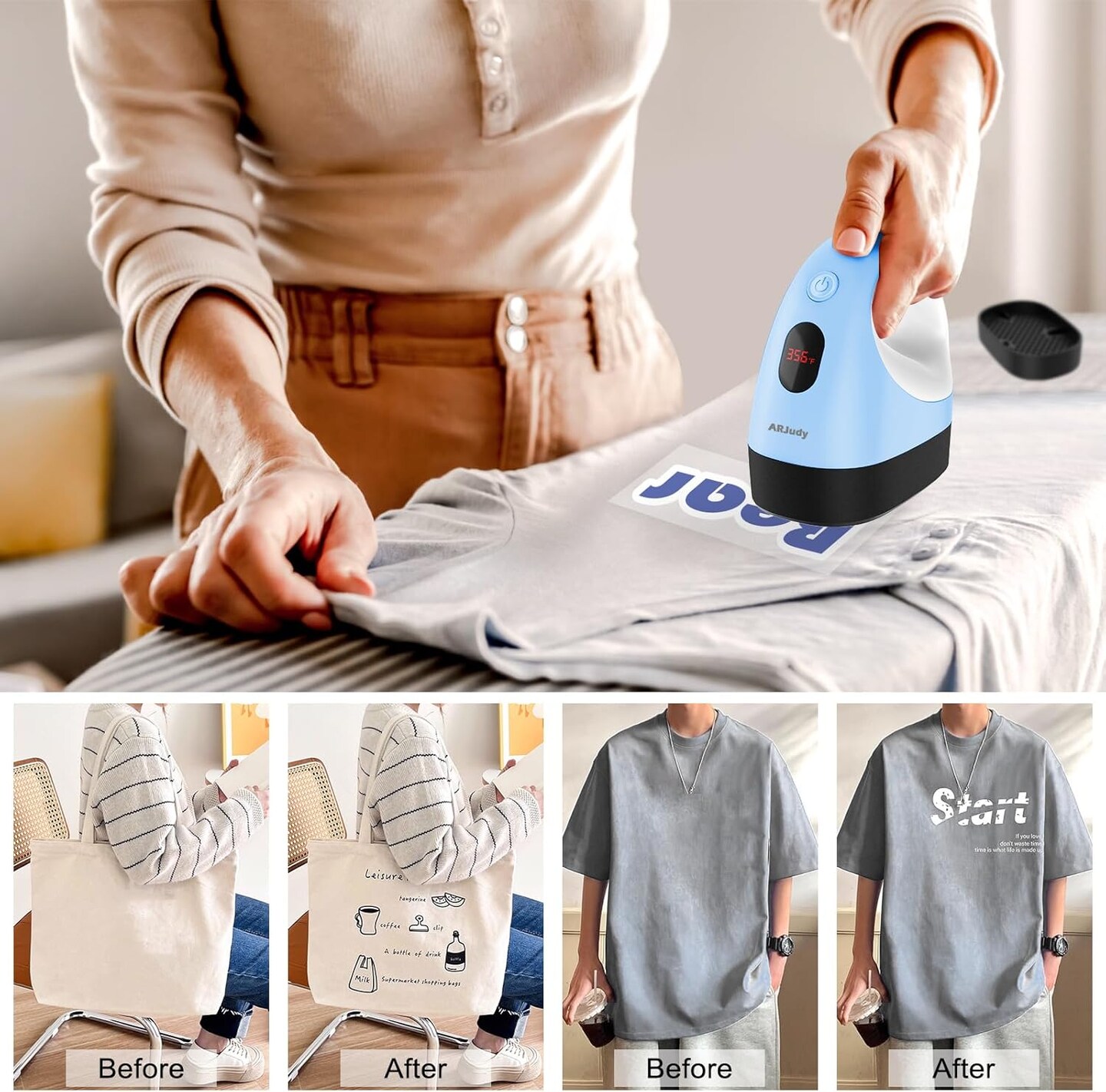 Mini Heat Press Machine, Mini Heat Transfer Iron, 3 Settings Levels &#x26; Visible Temp, Portable Press Easy for Crafts, T-Shirt, Hats, Shoes, Bags, Cap and Small Vinyl Projects (Blue)