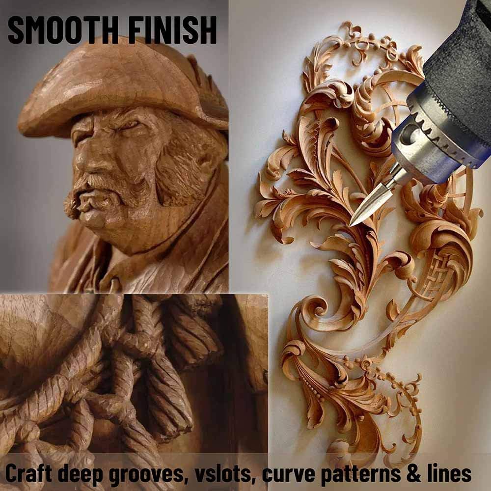 Wood Carving Tools, 5 PCS HSS Engraving Drill Bit Set Wood Crafts Grinding Woodworking Tool 1/8&#x201D; Shank Universal Fitment for Rotary Tools