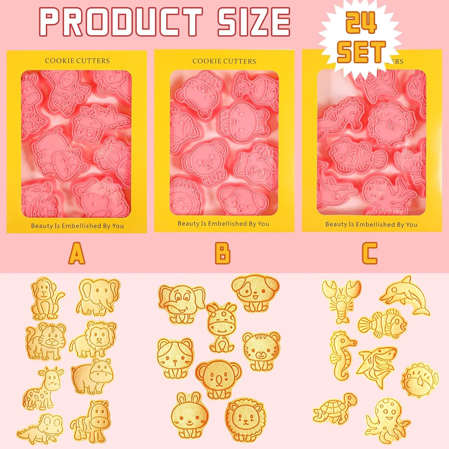 Animal Cookie Cutters with Plunger Stamps Set 24 Pieces