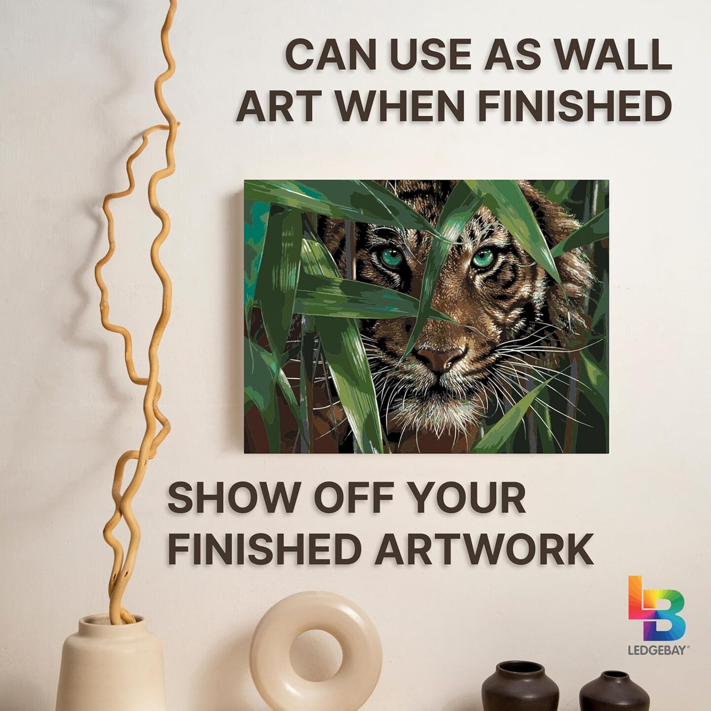 DIY Paint by Numbers Kit for Adults Framed Canvas Beginner to Advanced Paint by Numbers Kit Kits Include Acrylic Paint Set Brushes Tabletop Easel (Bamboo Tiger 16" x 20" Framed)