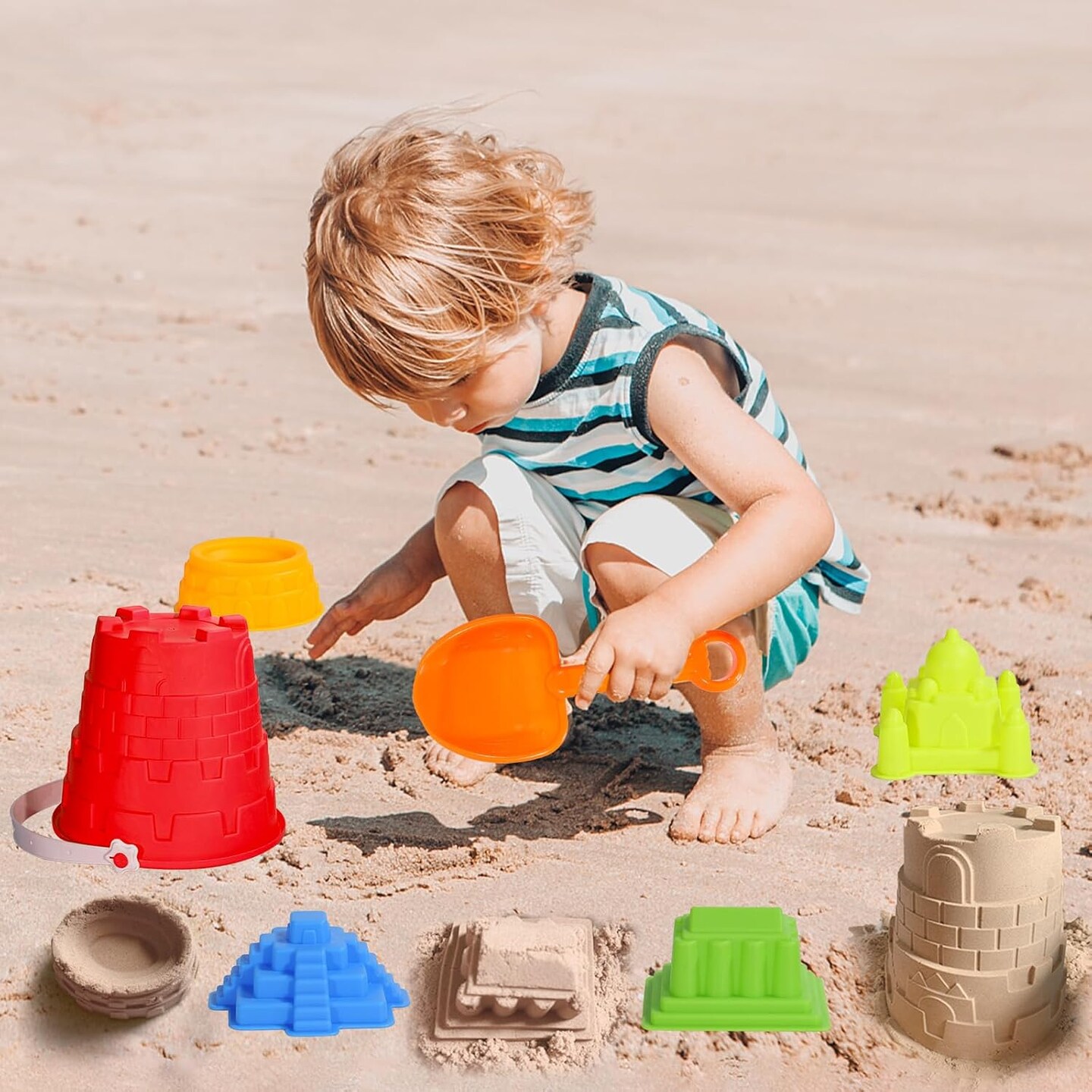 17 Pcs Beach Toys for Kids- Kids Sand Toys Includes Beach Bucket, Sand Mold, Sand Shovel, Rake,Sand Sifter Shovels,Sand Castle Toys - Sand Bucket and Shovel for Boys and Girls