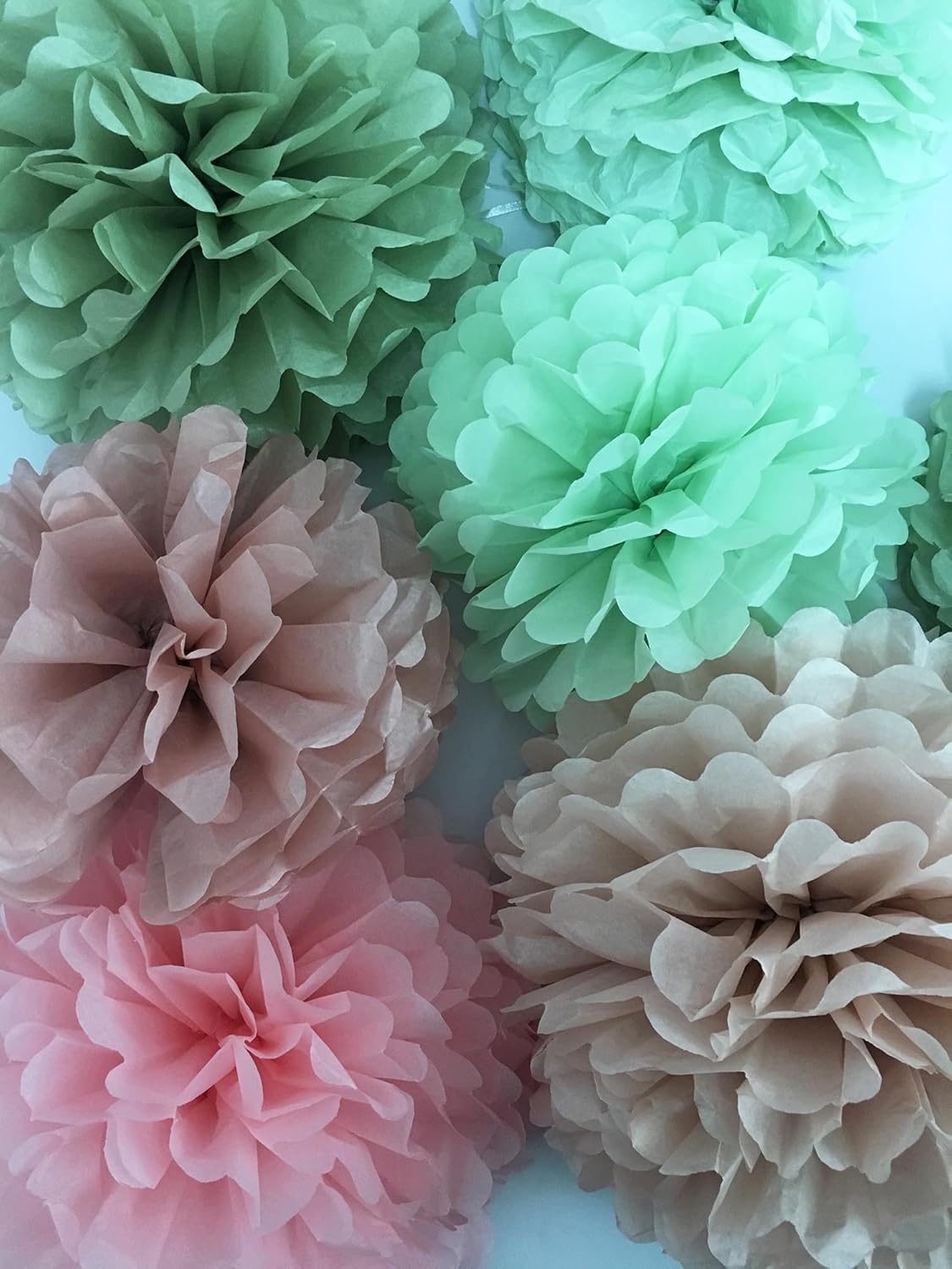 Tissue Paper Pom Poms Kit Decor -Rose Pink and Sage Green Paper Flowers 12pieces for Gender Baby Shower Wedding Bridal Bachelorette Birthday Party Decorations (Green + Pink)