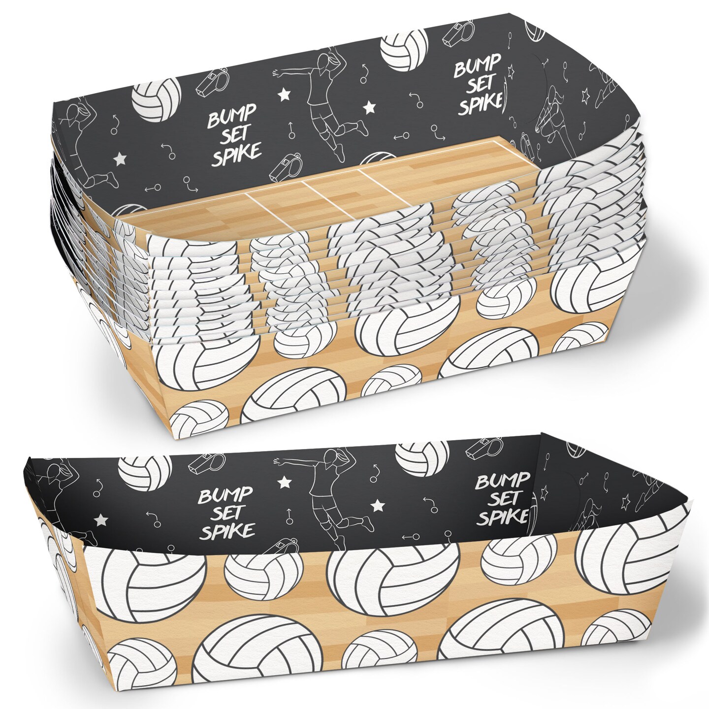Big Dot of Happiness Volleyball Party Paper Food Trays, Disposable Double-Sided Paper Food Holders for Nachos, Hot Dogs, French Fries - 12 Ct