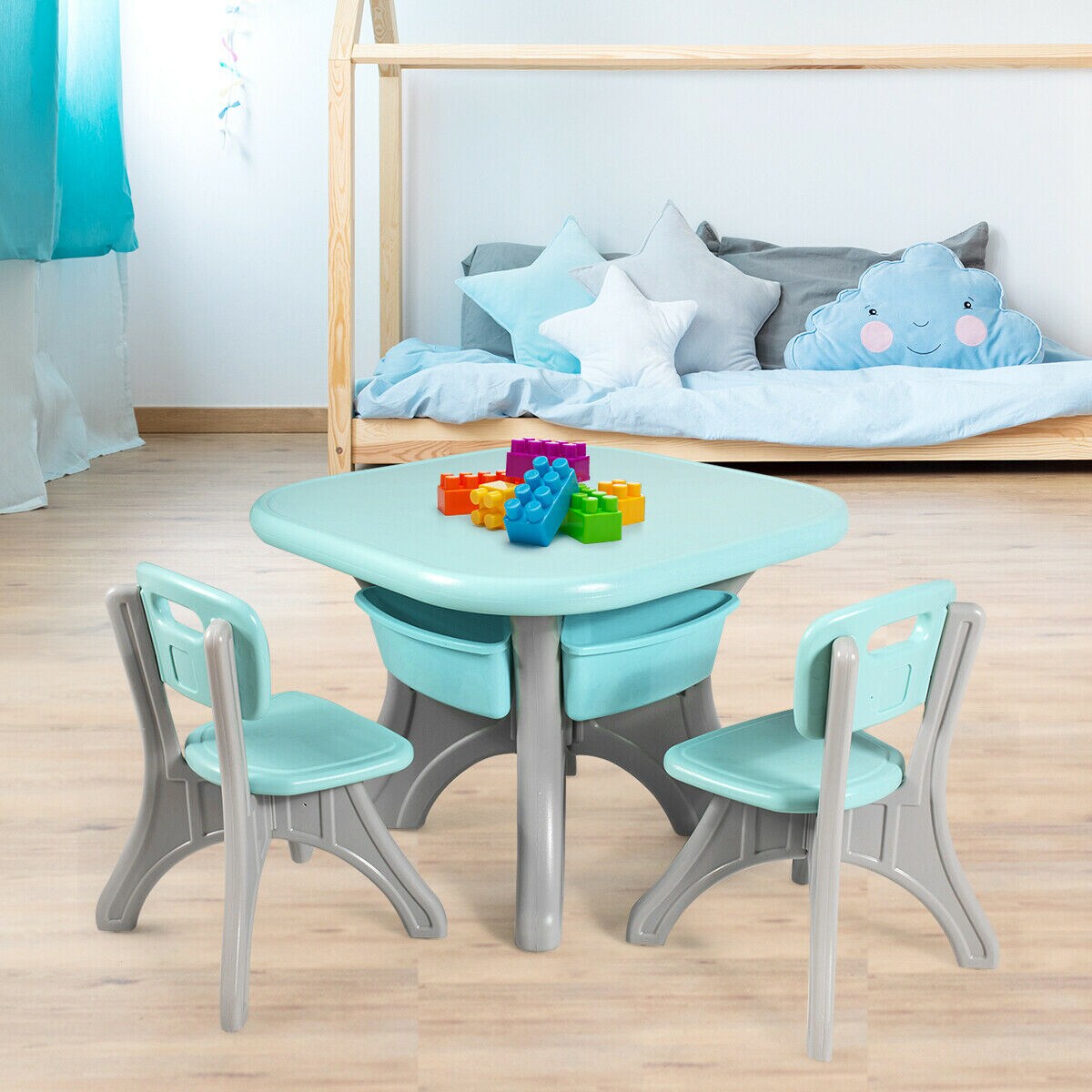 Kids Activity Table and Chair Set Play with Storage