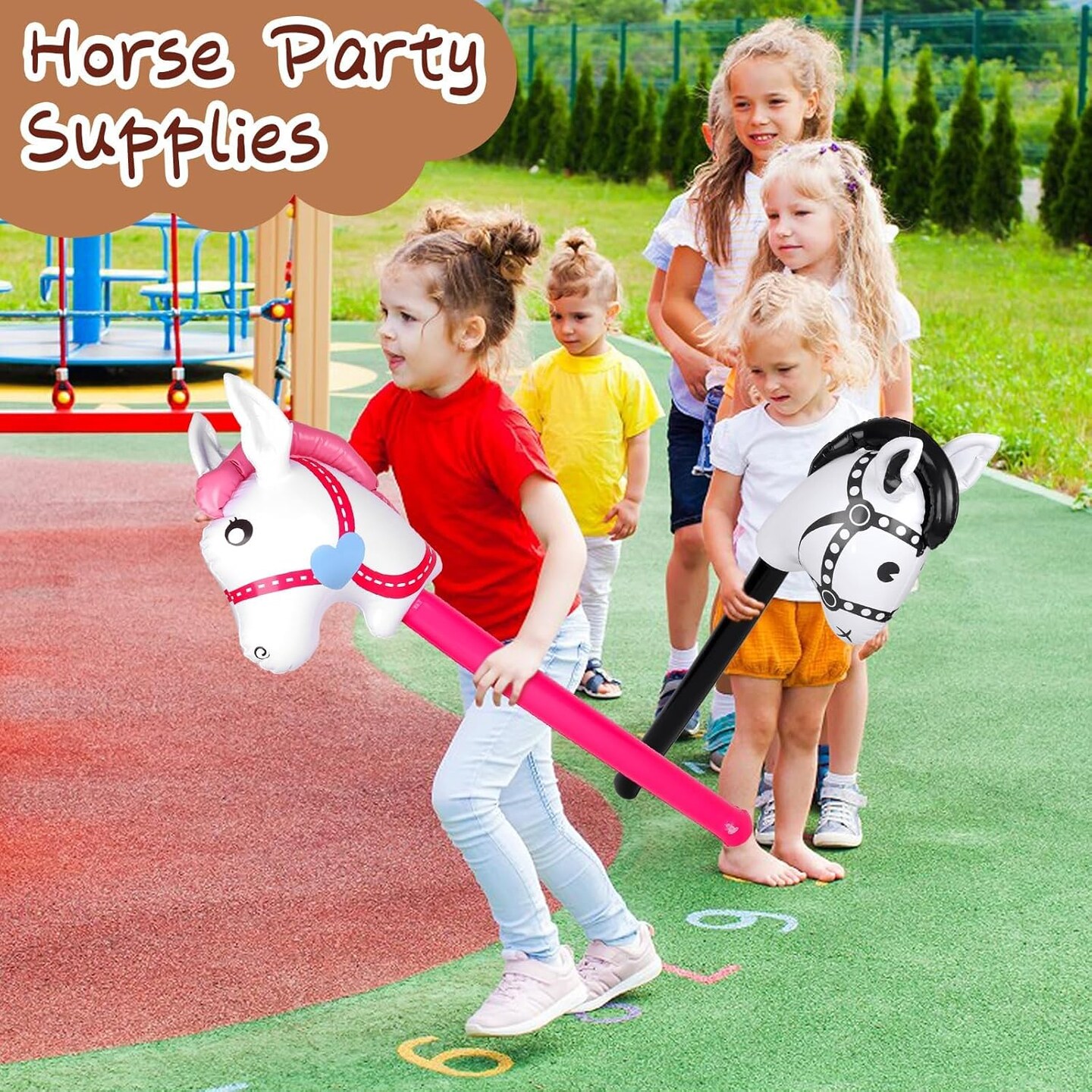 12 Pcs 40 Inch Inflatable Stick Horse Colorful Horse Head Stick Balloon Horse Birthday Party Supplies Pony Stick for Halloween Birthday Cowboy Horse Theme Party Supply, 6 Colors