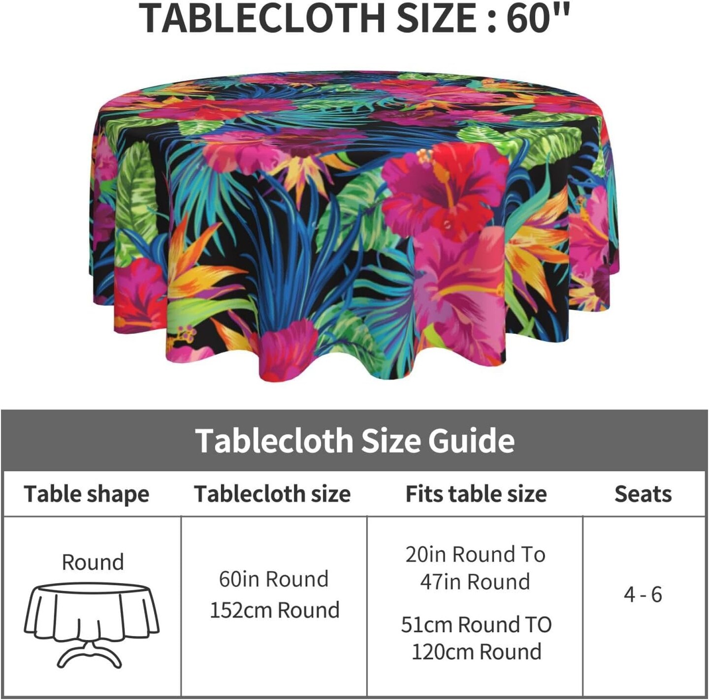 Mexico Round Tablecloth 60 Inch Washable Reusable Decoration Table Cover for Kitchen Party (Leaf)
