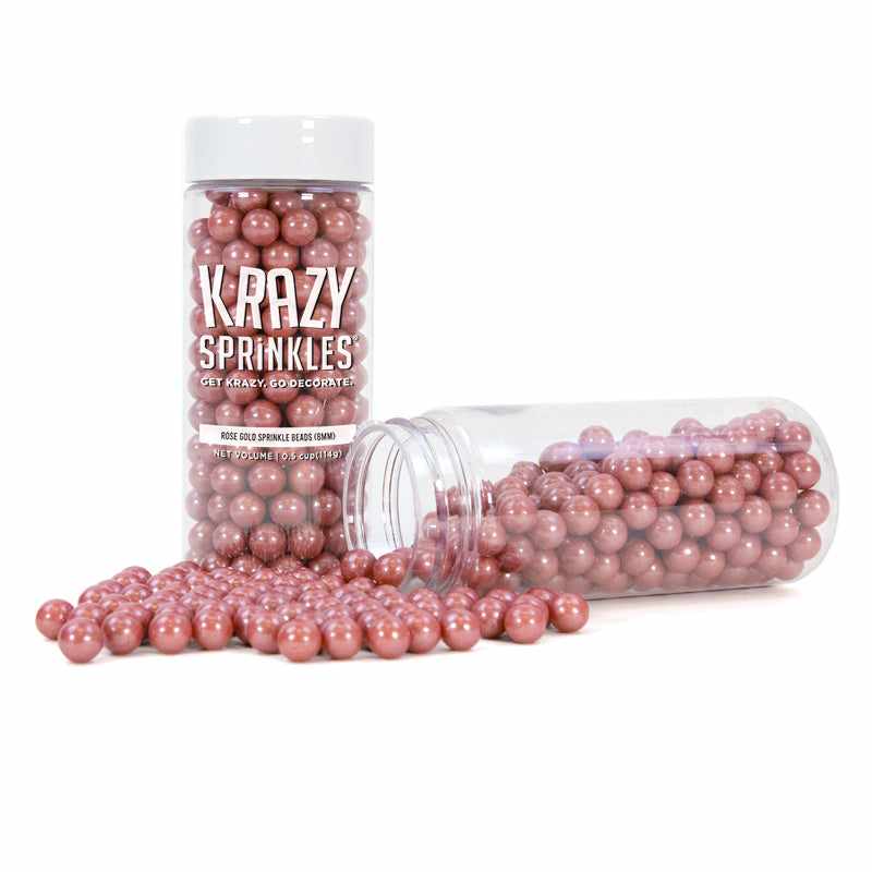 Krazy Sprinkles - Rose Gold Pearl 8mm Beads (1/2 Cup, 1x Jar) for Cakes, Ice Cream & Cookies
