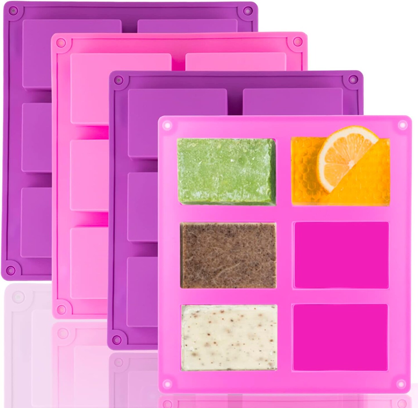 4 Pack Silicone Soap Molds, 6 Cavities Rectangle Silicone Soap Mold, Great for Homemade Craft Soap Bar Mold, DIY