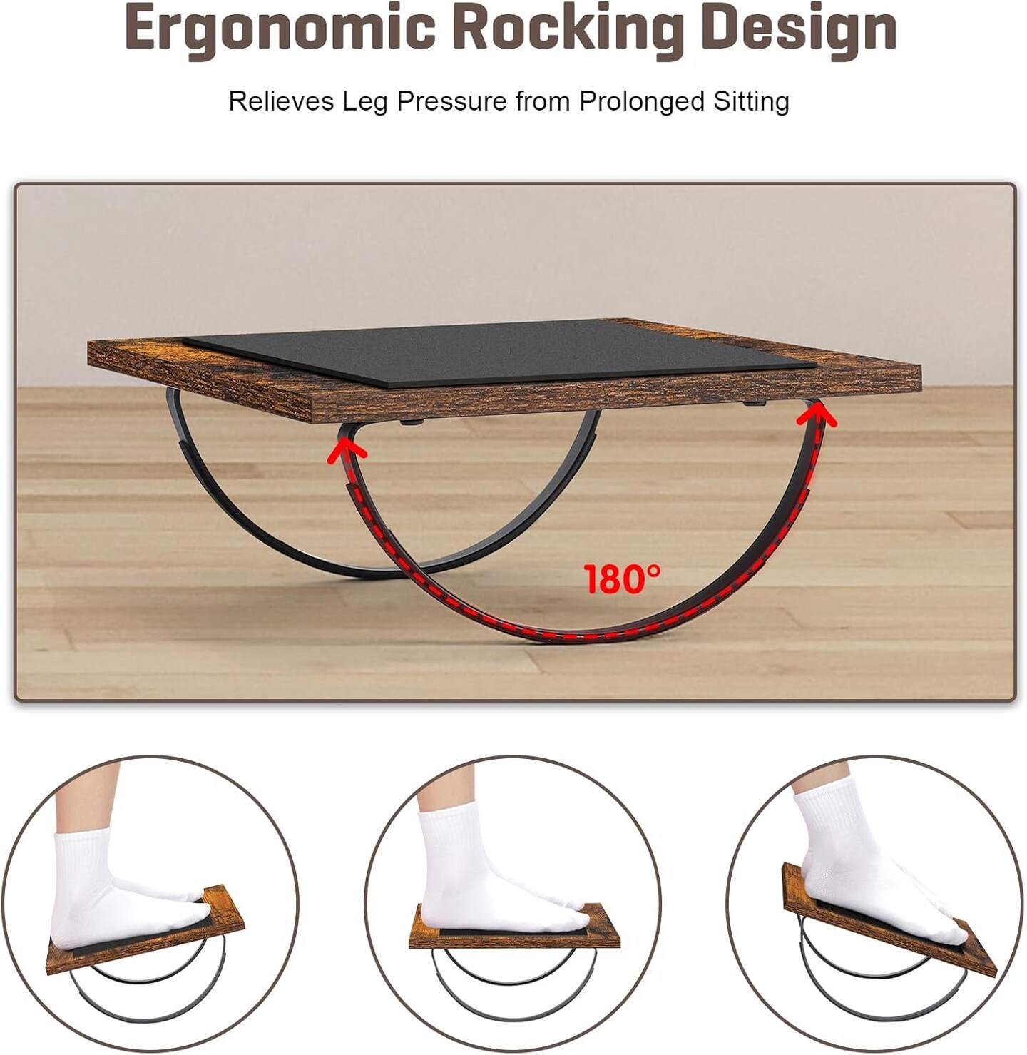 2-Pack Wooden Rocking Under Desk Foot Rest with Anti-Slip Surface – Ergonomic Adjustable Footrest for Office & Home, 4.7” Height, Brown