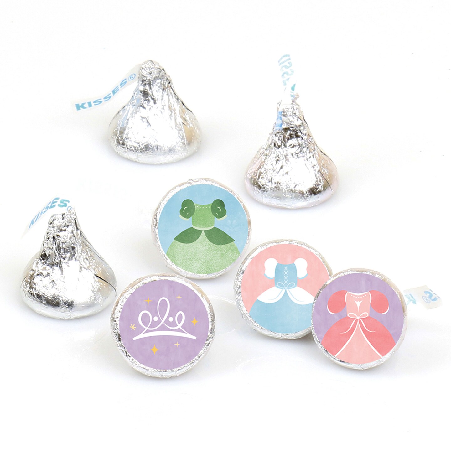 Big Dot of Happiness Princess Party Stickers, Princess Birthday Party Round Candy Sticker Favors - Small Labels Fit Chocolate Candy (1 sheet of 108)