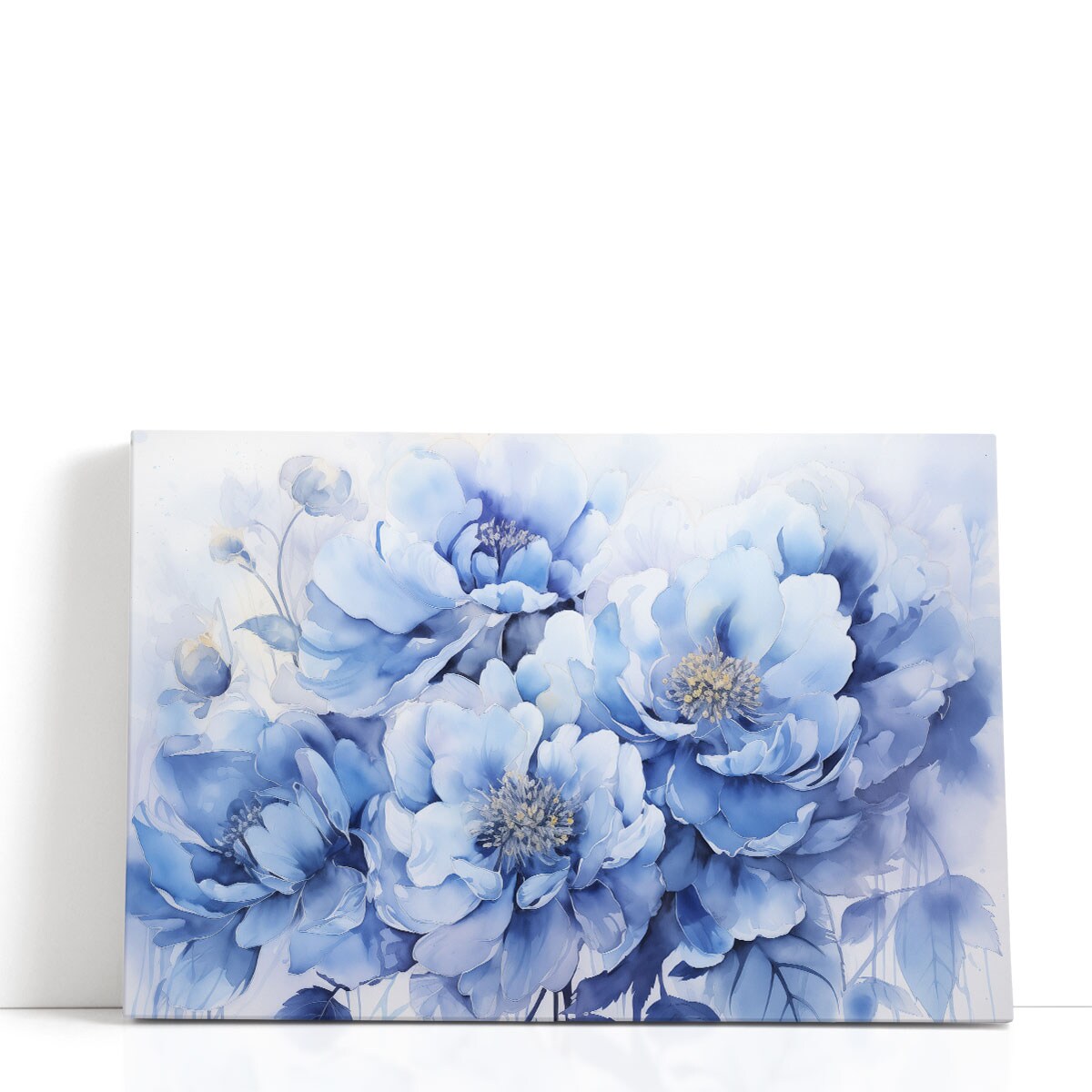 Blue Floral Canvas Wall Art Print – Indigo Petal Whispers Framed Flower Art for Living Room and Bedroom Décor
