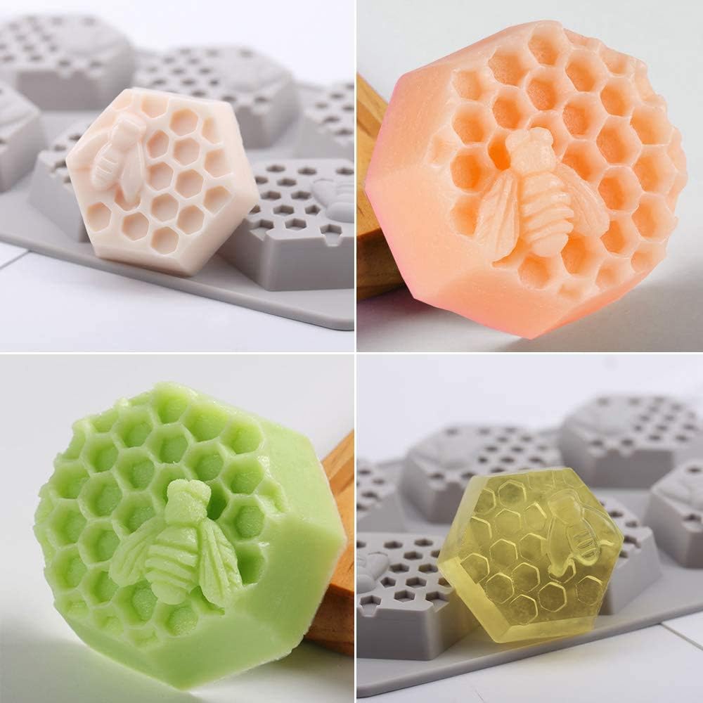 2 Pack Honeycomb Silicone Soap Molds, 6 Cavity Hexagon Bee Silicone Molds for Soap, Lotion Bars, Wax Melts, Beeswax (Purple)