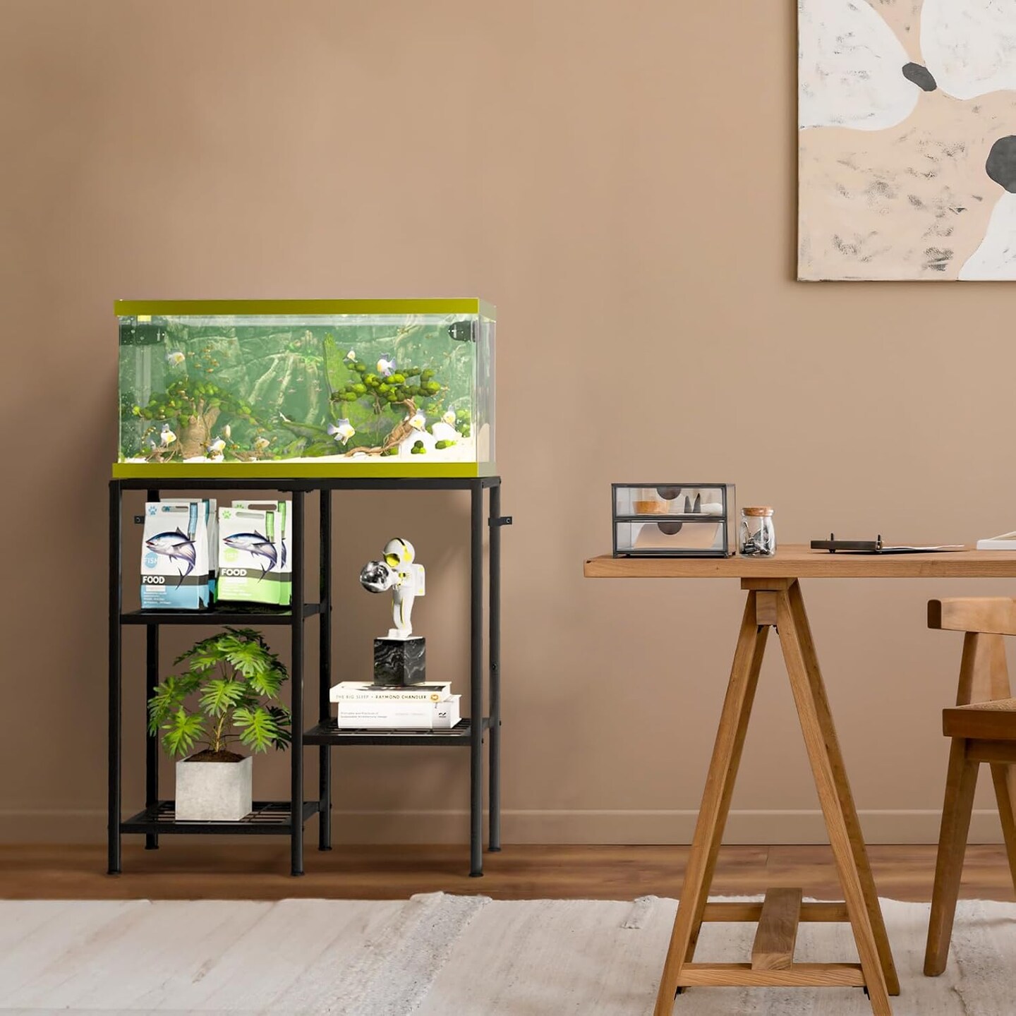 20-Gallon Aquarium Stand with 3-Tier Shelves, Heavy-Duty Metal Fish Tank Rack – Adjustable Anti-Slip Feet, Reptile & Turtle Terrarium Stand for Living Room, Office, or Bedroom