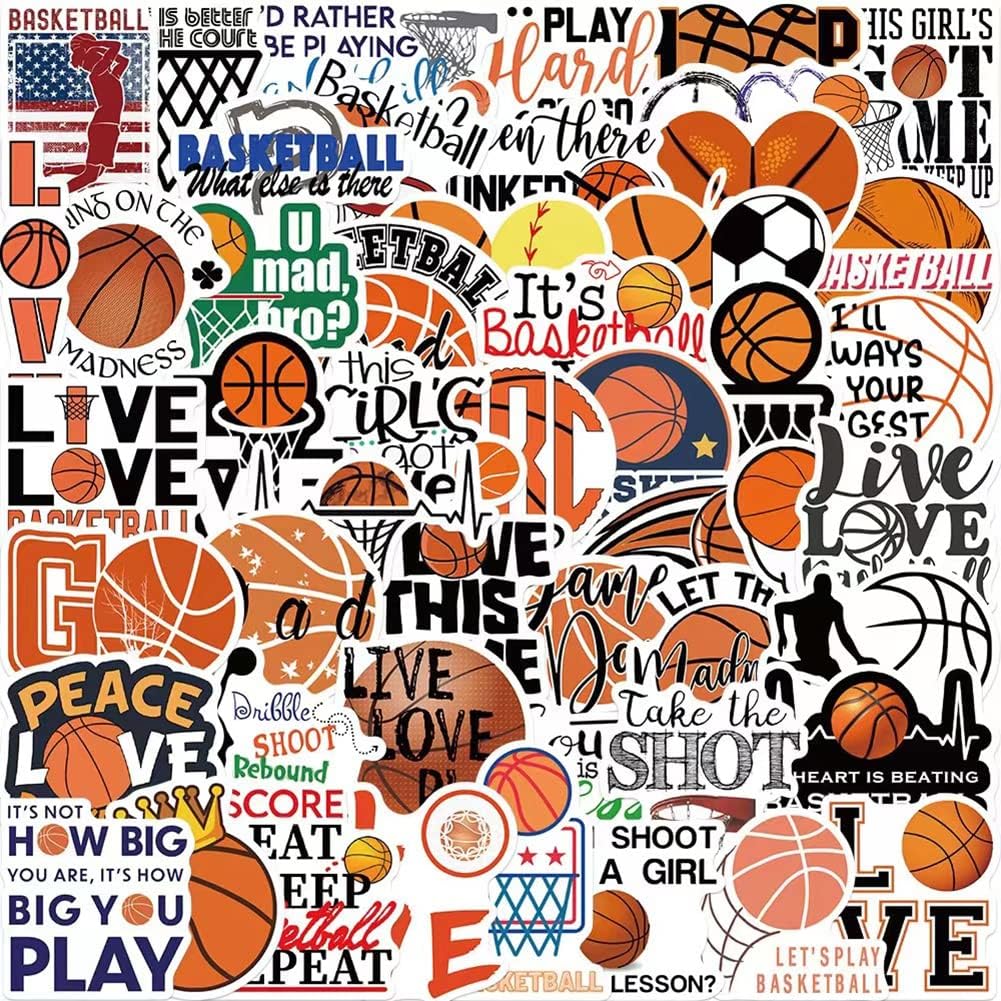 Basketball Stickers |50 Pcs Basketball Waterproof Vinyl Decals for Water Bottles Laptop Car Luggage Cup Computer Mobile Phone Skateboard D&#xE9;cor