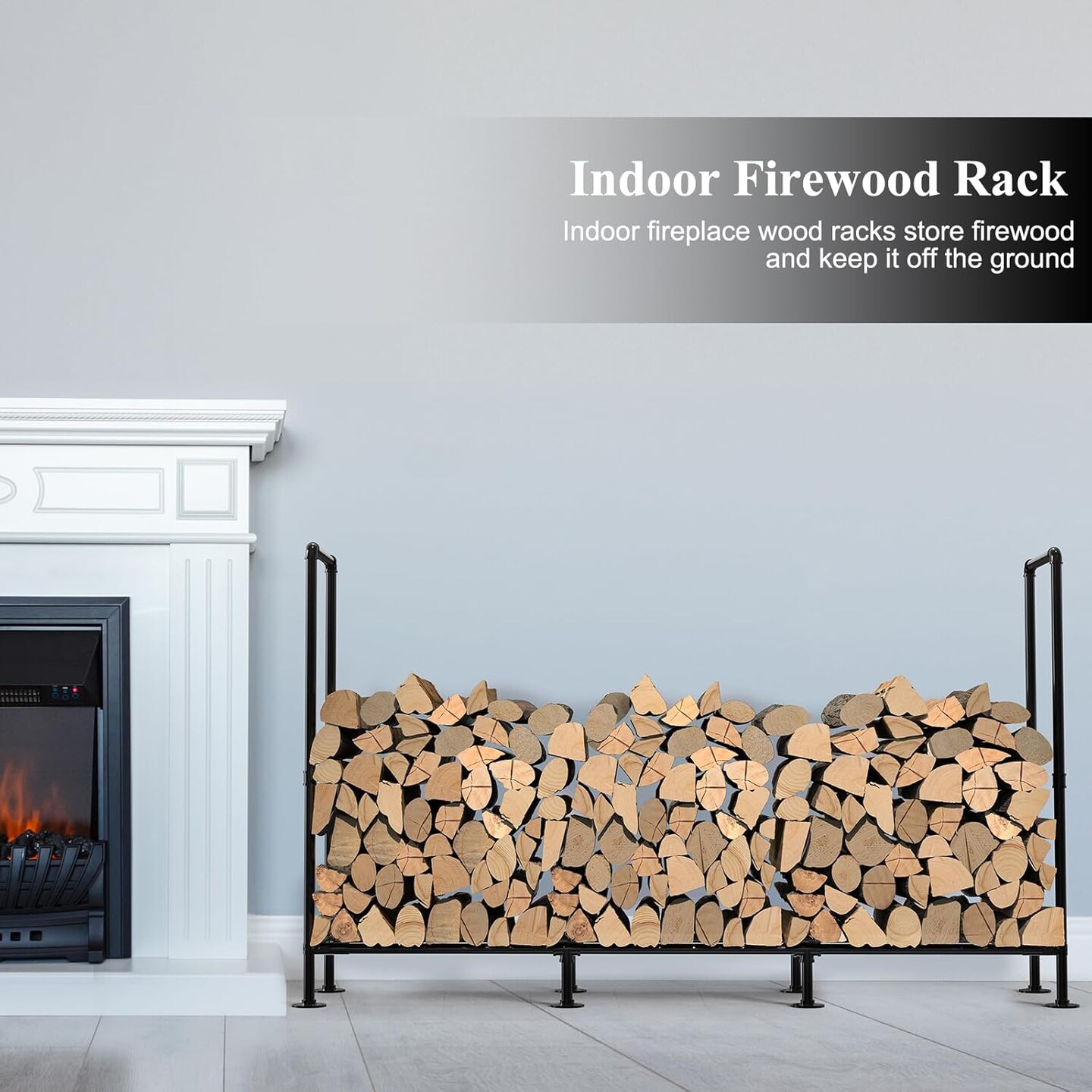 4ft Adjustable Outdoor Firewood Rack – Heavy-Duty Steel, 400lb Capacity, Black Powder-Coated Firewood Holder for Garages, Gardens, Farms, and Bonfires