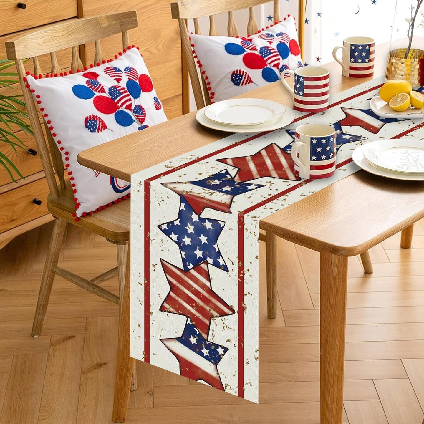 4th of July Table Runner America Flag Stars Stripe Patriotic Table Runners Memorial Day Independence Day Vintage Kitchen Dining Home Party Decor Supply 13x72 Inch
