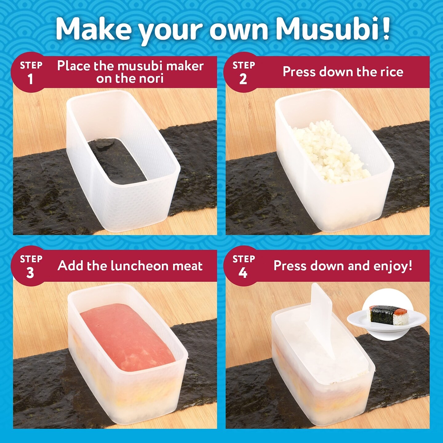 Musubi Maker Kit - 2 Pack - Non-Stick Sushi Press Mold for Handmade Rolls, Kimbap, Onigiri, Sekirei, and Hawaiian Musubi - BPA Free and Non-Toxic