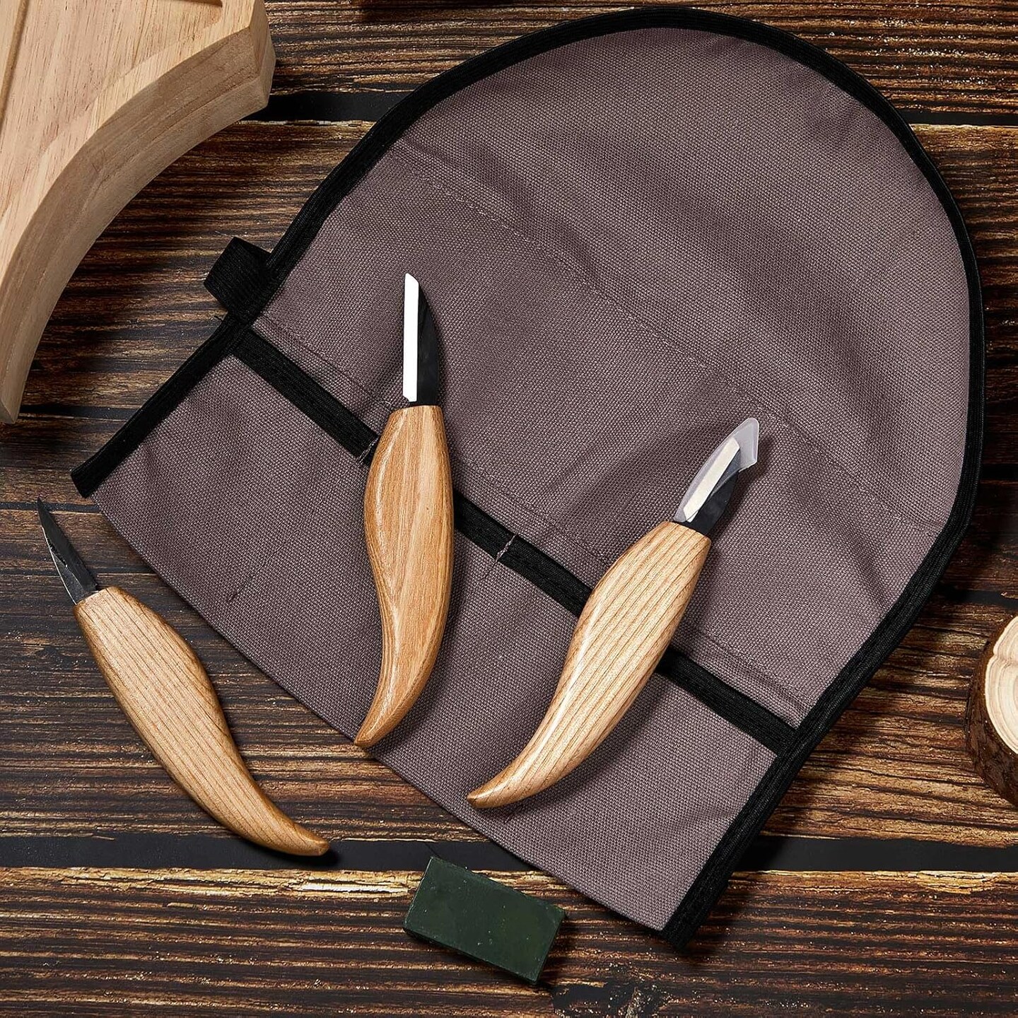 5 Pack Wood Carving Tool Set 3 Knife Set wood carving knives with High Carbon Steel Blades, Ergonomic Ash Wood Handle, with Storage Bag and Whetstone, for Beginner Hobbyist