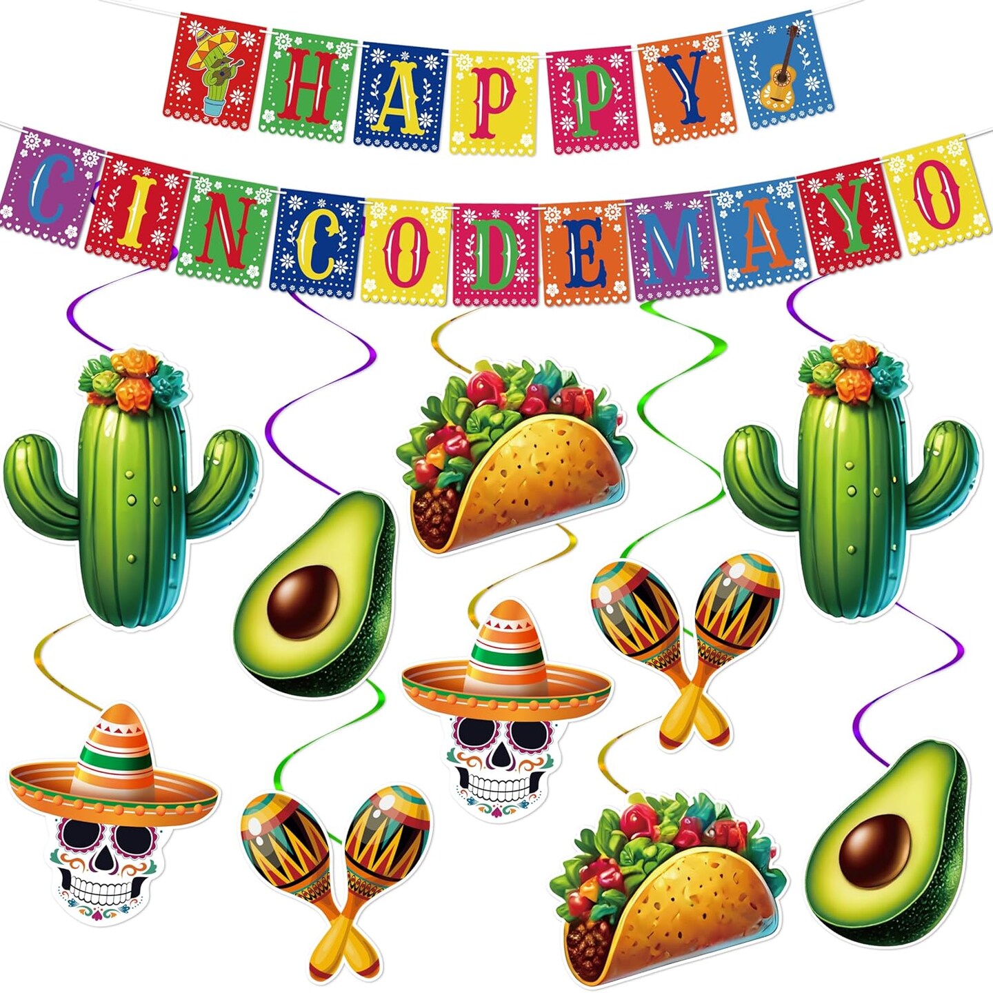 14Pcs Cinco De Mayo Decorations Banners Hanging Swirls Fiesta Mexican Birthday Party Decor Supplies Visit the Freesdai Store