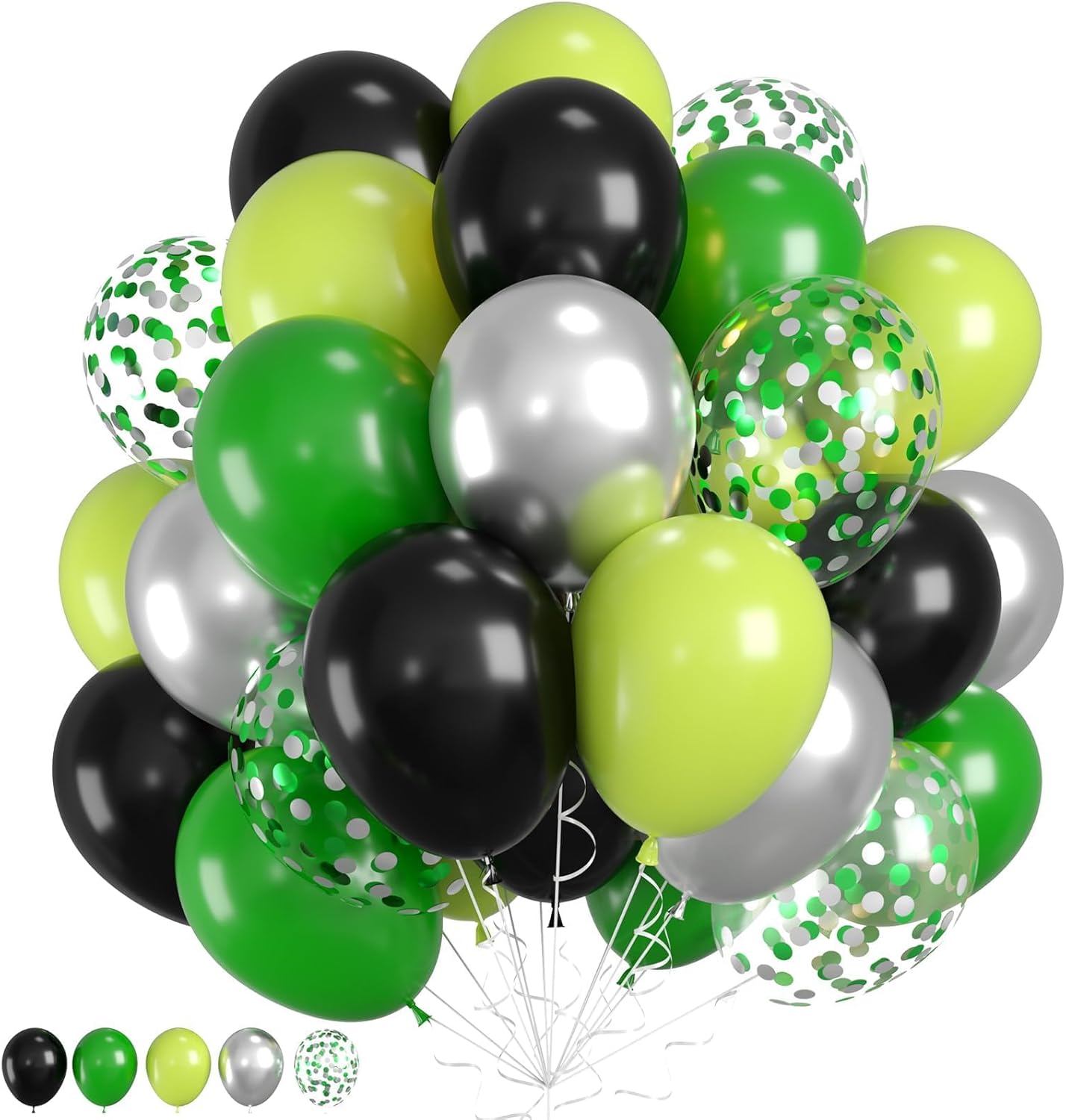 Green & Black Balloons - Video Game Balloons with Silver Confetti for Baby Shower, Graduation, Soccer, Birthday Parties