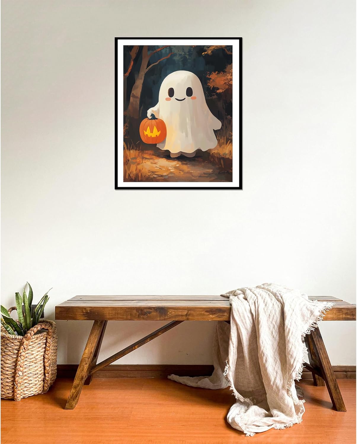 Ghost Holding a Pumpkin Lantern Paint by Number