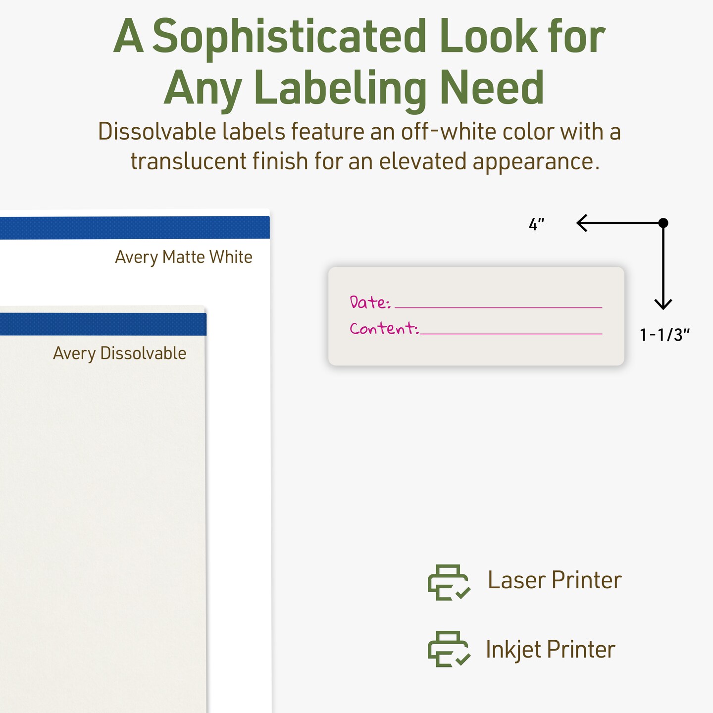 Avery Dissolvable Labels, 1-1/3&#x22; x 4&#x22; Rectangle