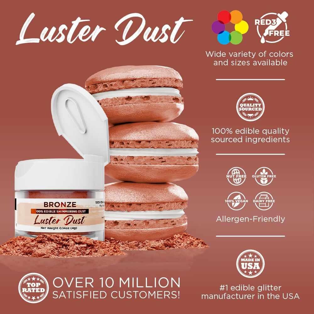 Bakell - Bronze Luster Dust (4g, 1x Jar) Edible Vegan Dust &#x26; Paint for Baking, Desserts and Beverages