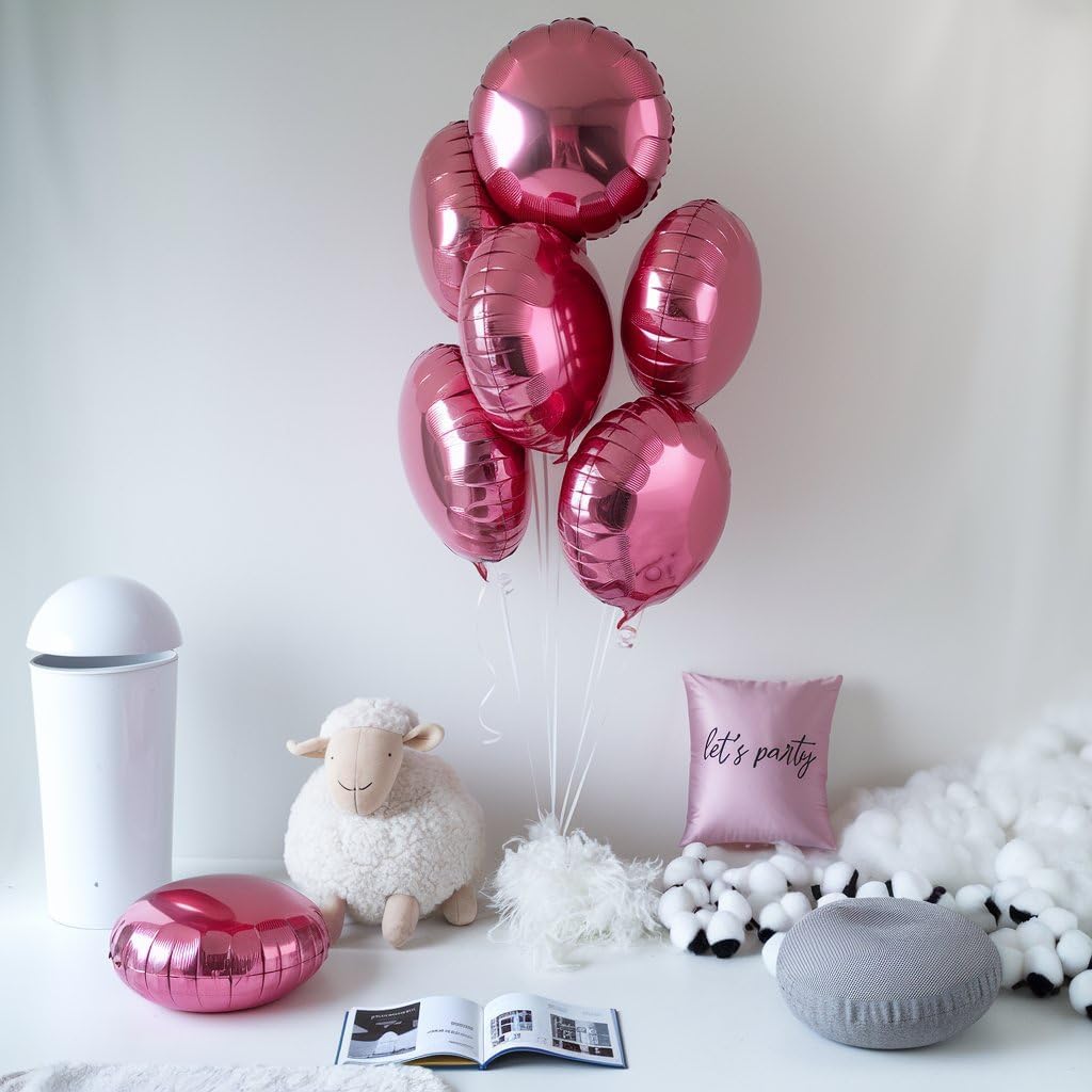 Pink Round Balloons, 20Pcs Pink Foil Balloon Giant Round Shaped Mylar Balloons 18&#x22;Helium balloon for Birthday Baby Shower Wedding Anniversary Engagement Party Decorations