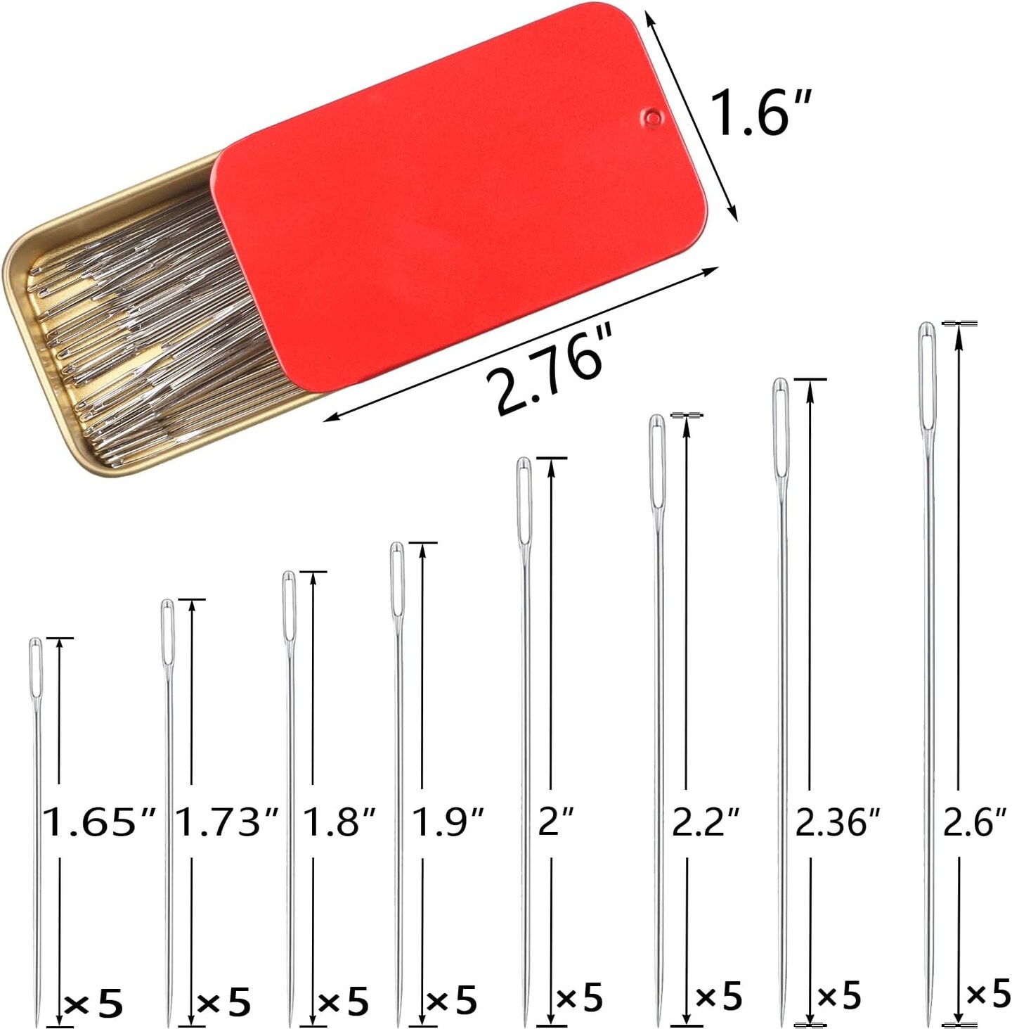 40PCS Large Eye Sewing Needles, 8 Sizes Hand Sewing Sharp Needles, Embroidery Needle, Leather Needle,Stainless Steel Yarn Needles with Threaders &#x26; Stitch Markers (Red)