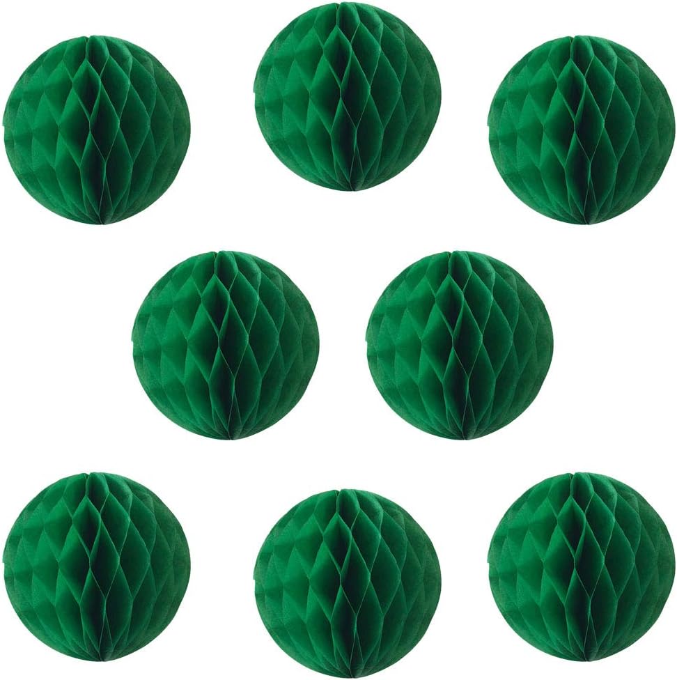 8pcs 10 inch Paper Honeycomb Balls Decorative Tissue Pom Poms Flower Art Hanging Balls for Birthday Wedding Nursery Baby Shower Home Decor (10inch, Dark Green)