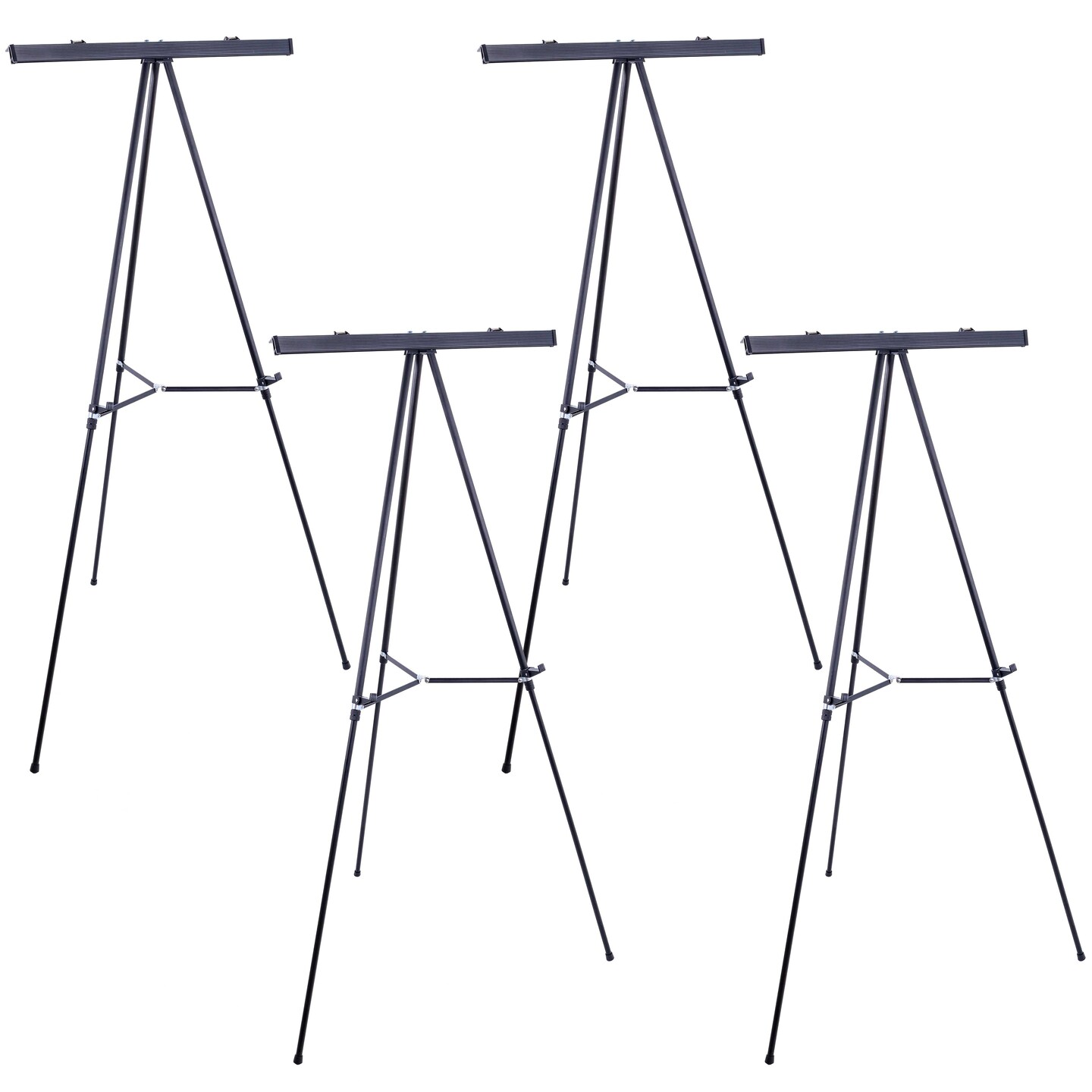 66&#x22; High Boardroom Black Aluminum Flip Chart Easel &#x26; Presentation Stand (4 Pack) - Adjustable Floor/Tabletop, Portable Tripod, Holds 25 lbs., for Chart Paper, Poster Boards, &#x26; Pads