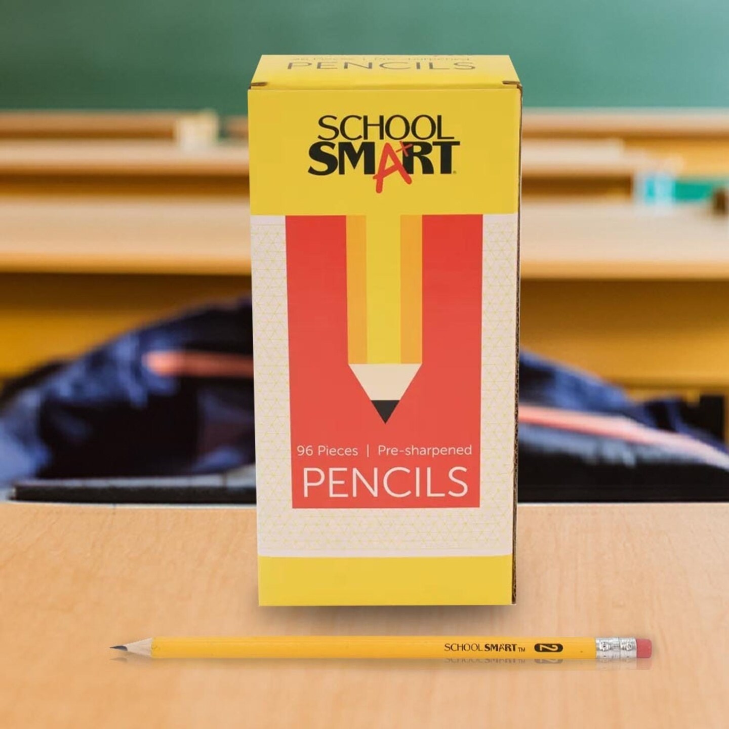 School Smart No 2 Pencils, Pre-Sharpened, Hexagonal with Latex-Free Erasers, Pack of 96