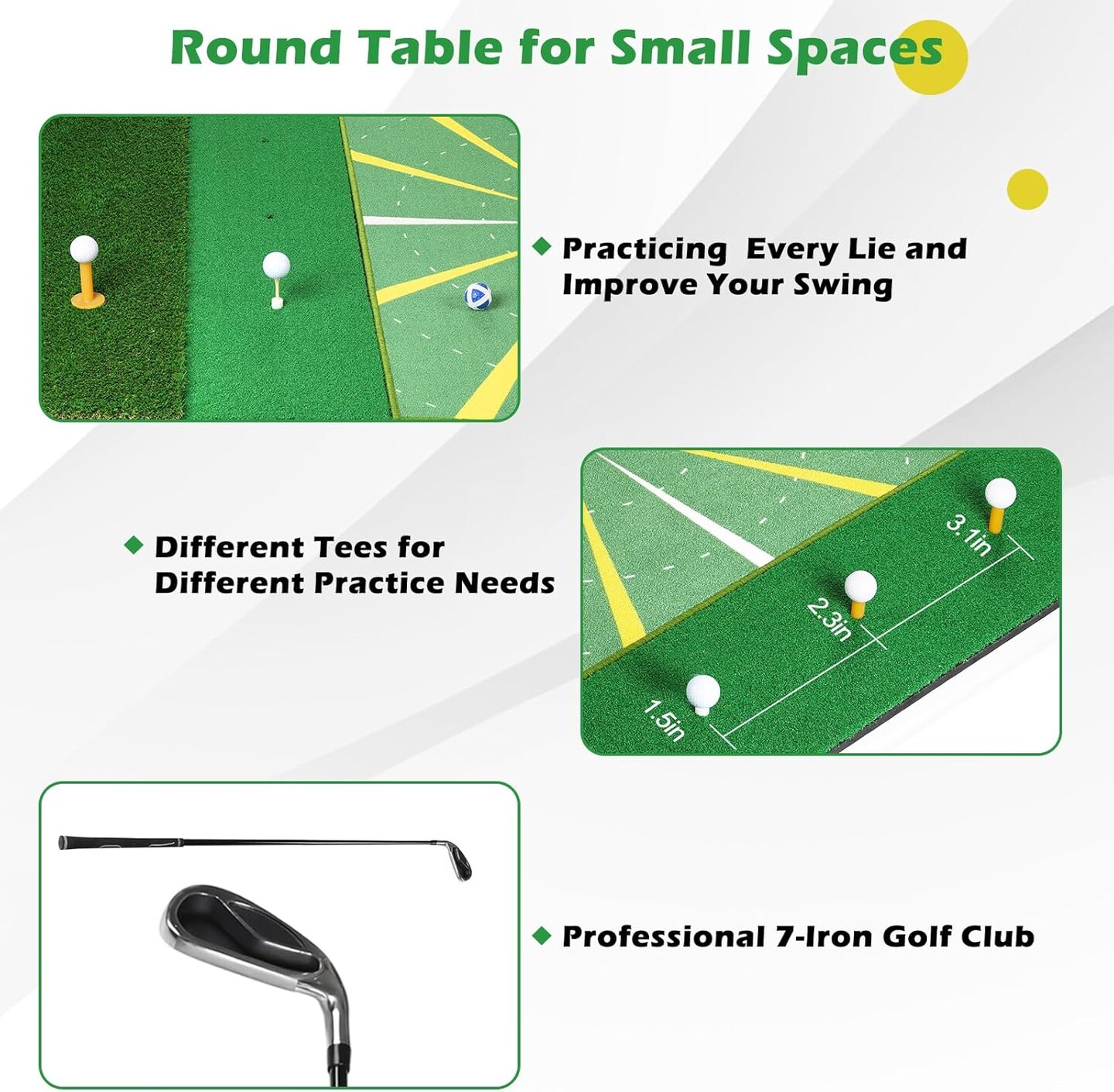 5x4ft Golf Hitting Mat &#x26; Floating Golf Green (1.5x1.2m) - Premium Practice Turf for Indoor/Outdoor, Pool, Backyard with 7-Iron Club, Balls, Tees - Perfect Gift for Men/Dad/Golf Lovers