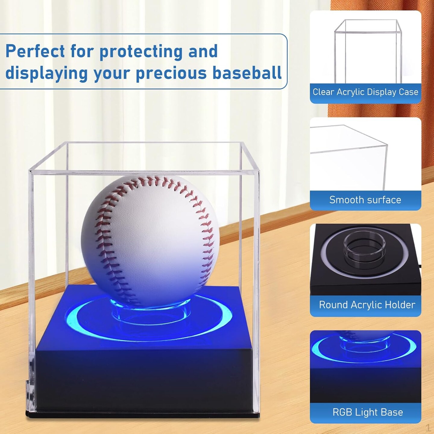 Acrylic Baseball Display Case with RGB Light Base, UV Protected Clear Baseball Cube Stand, Light Up Memorabilia Holder for Balls, Collectibles and Gifts