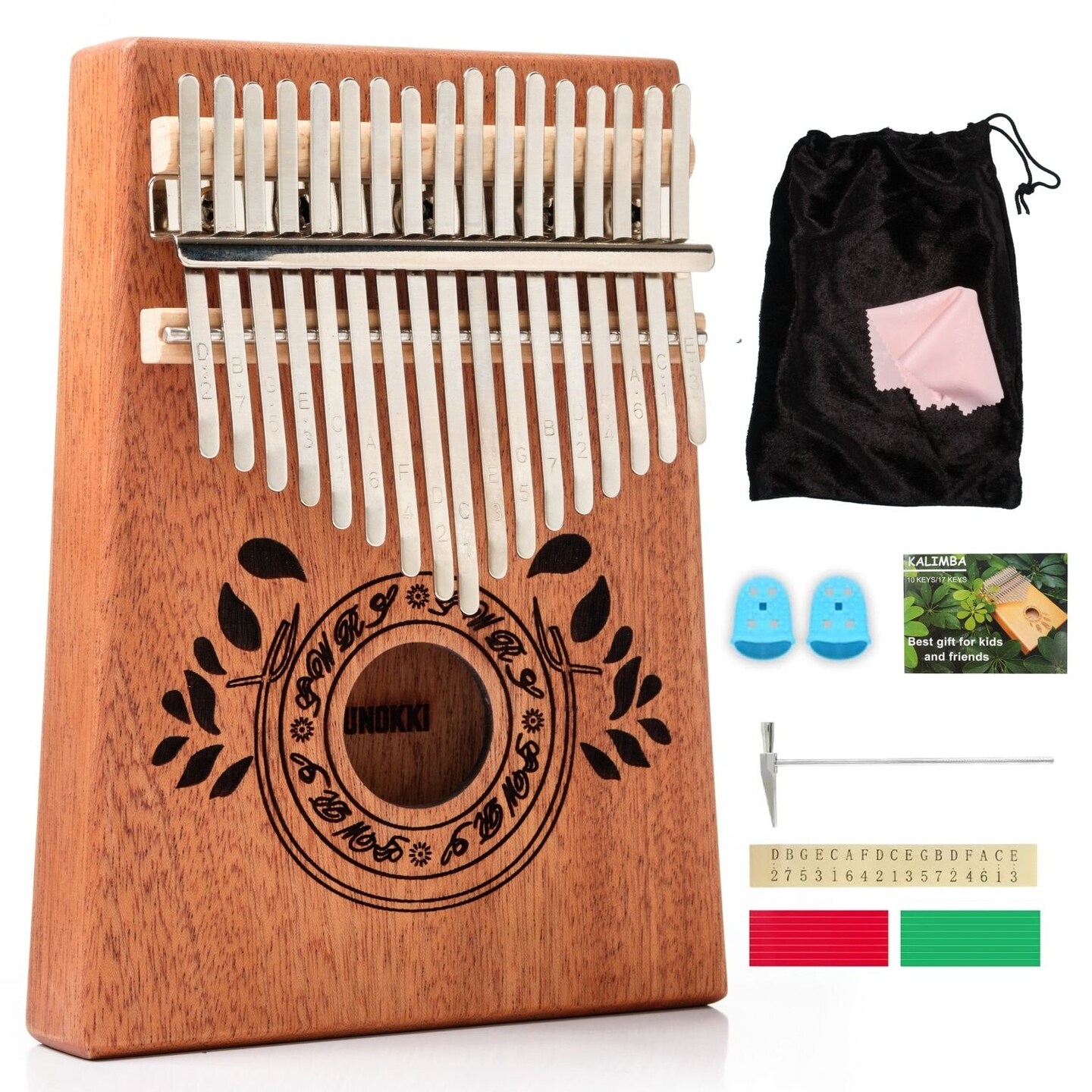 UNOKKI 17-Key Kalimba Thumb Piano - Portable Mahogany Percussion Mbira Instrument - Beginner Tuning Set, Music Instruments for Kids Gifts - Light Brown