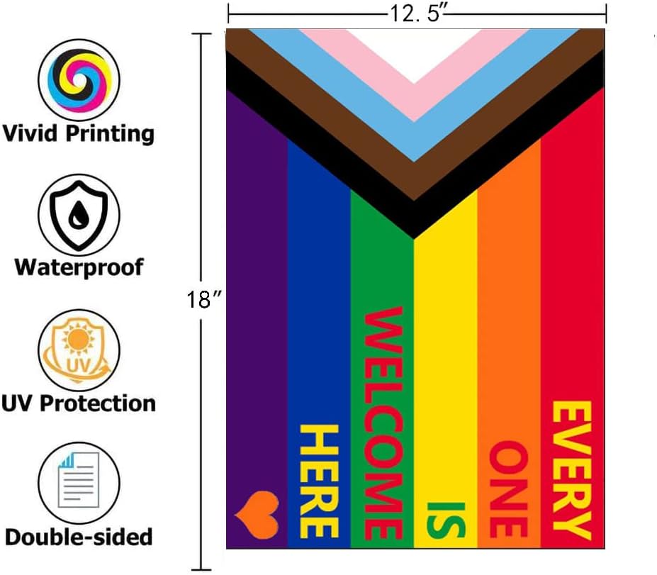 Progress Pride LGBTQ Garden Flag 12x18- Inclusive Progressive Pride Every One Is Welcome Here Small Rainbow Yard Flags for LGBT Lesbian Transgender Ally