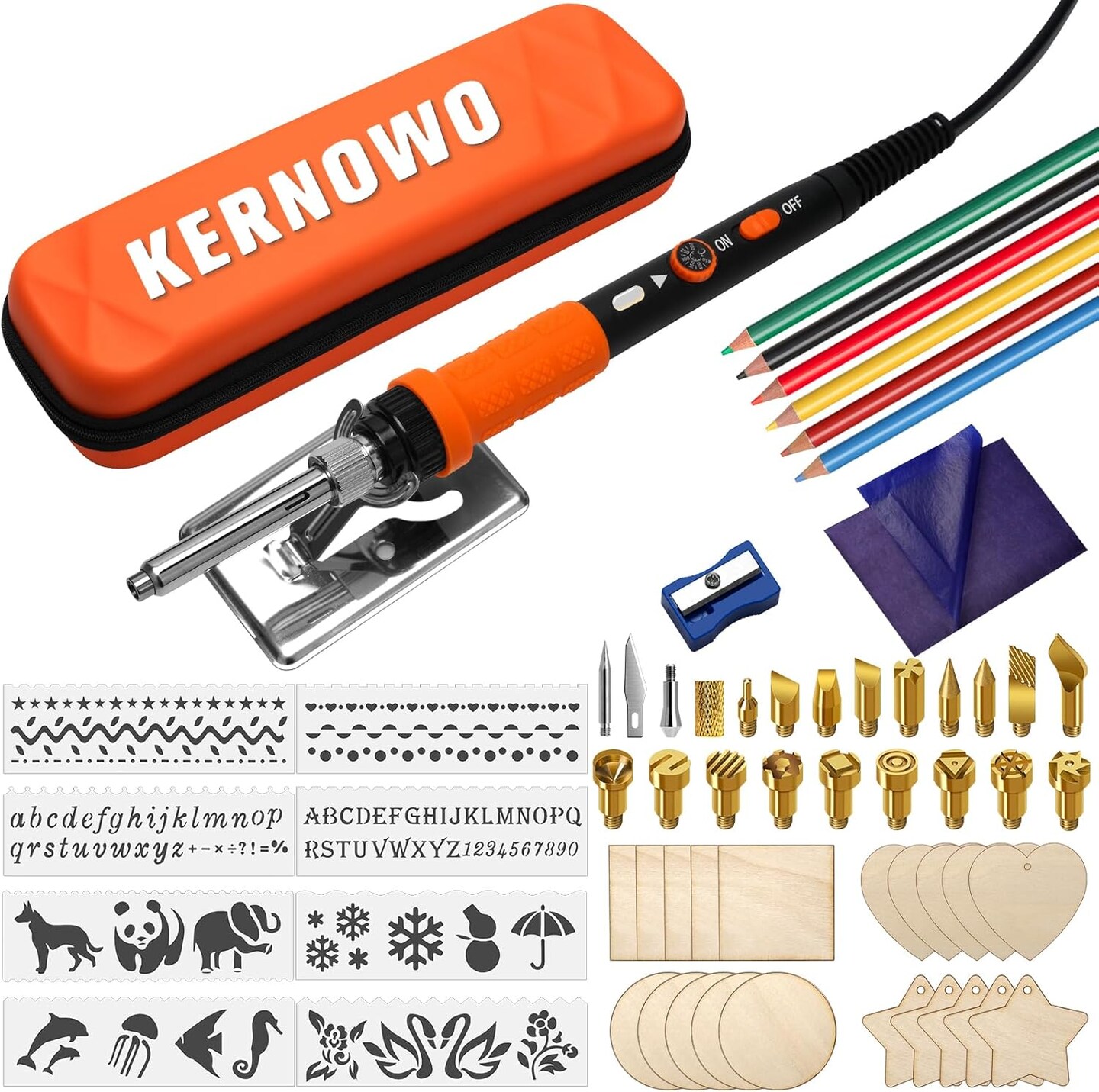 Wood Burning Kit, K KERNOWO 76Pcs Pyrography Wood Burning Tool Kit 60W Adjustable Temperature Wood Burner Pen, DIY Creative Tools Stippling Kit for Embossing, Carving, Pyrography for Beginners